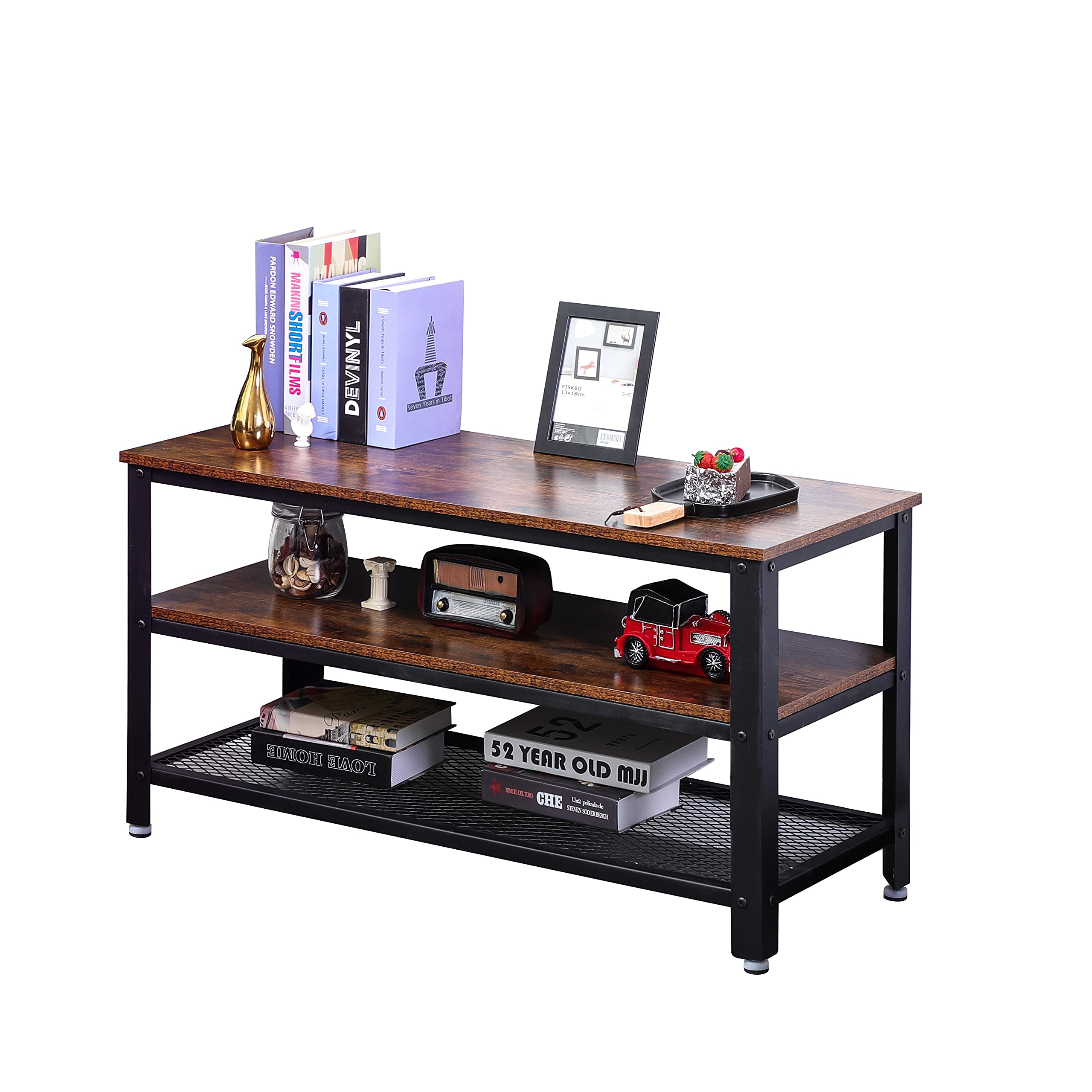 Rustic Brown Wood Side Table with Storage Shelf - End Table, Nightstand for Living Room, Bedroom, Office & Hallway - Home Decor Accent Table for Small Spaces (Brown)
