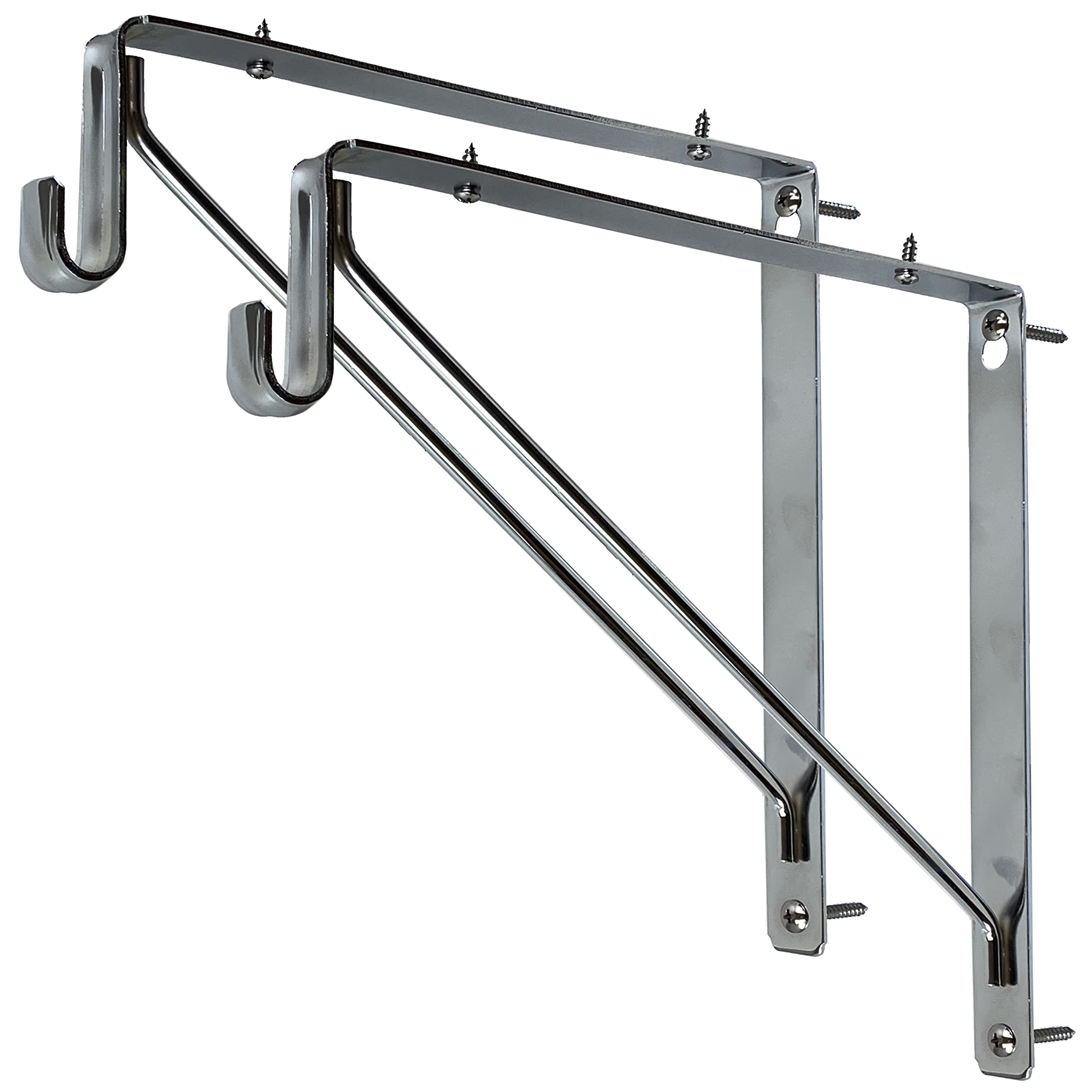 Heavy Duty Welded Oval Closet Rod & Shelf Support Bracket - Polished Chrome Finish - 2 Pack - Perfect for Closet Organization & Storage Solutions