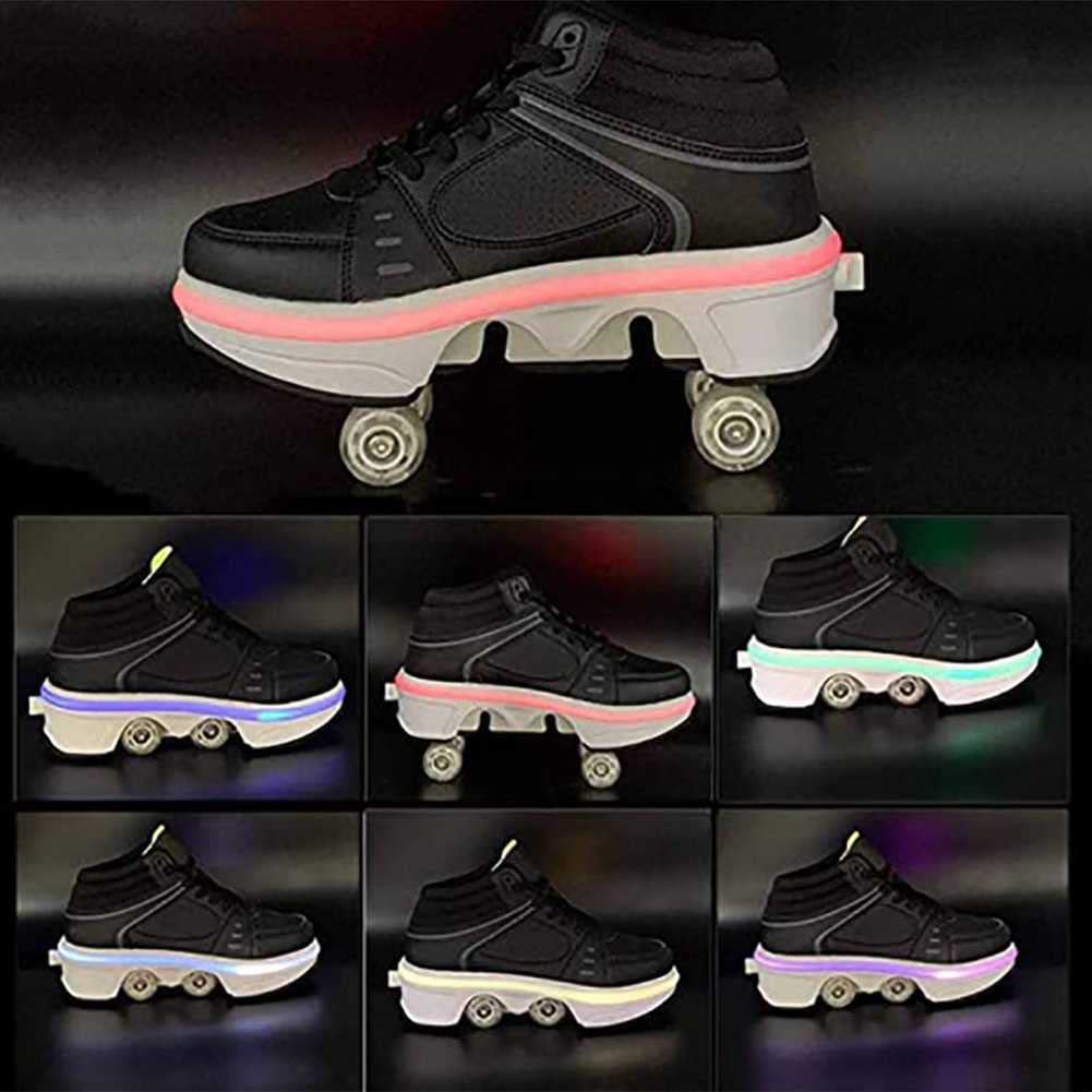 Women's 2-in-1 Automatic Invisible Wheel Roller Skates - Convertible Skating Shoes for Kids, Students & Adults | Outdoor Sports & Fitness | Perfect for Park Skating, Street Rollerblading & Casual Wear