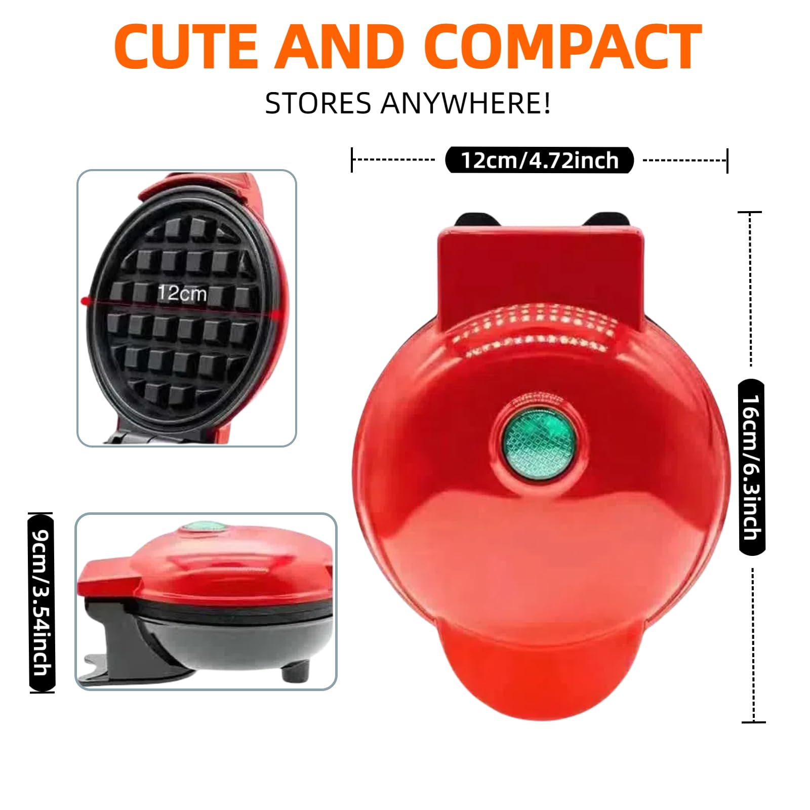3-in-1 Mini Waffle Maker with Removable Plates for Waffles, Donuts & Pancakes - Nonstick Electric Breakfast Cooker - Easy to Clean - Perfect Holiday Gift (Red) - Ideal for Home Kitchen, Dorm Room & Small Space Cooking