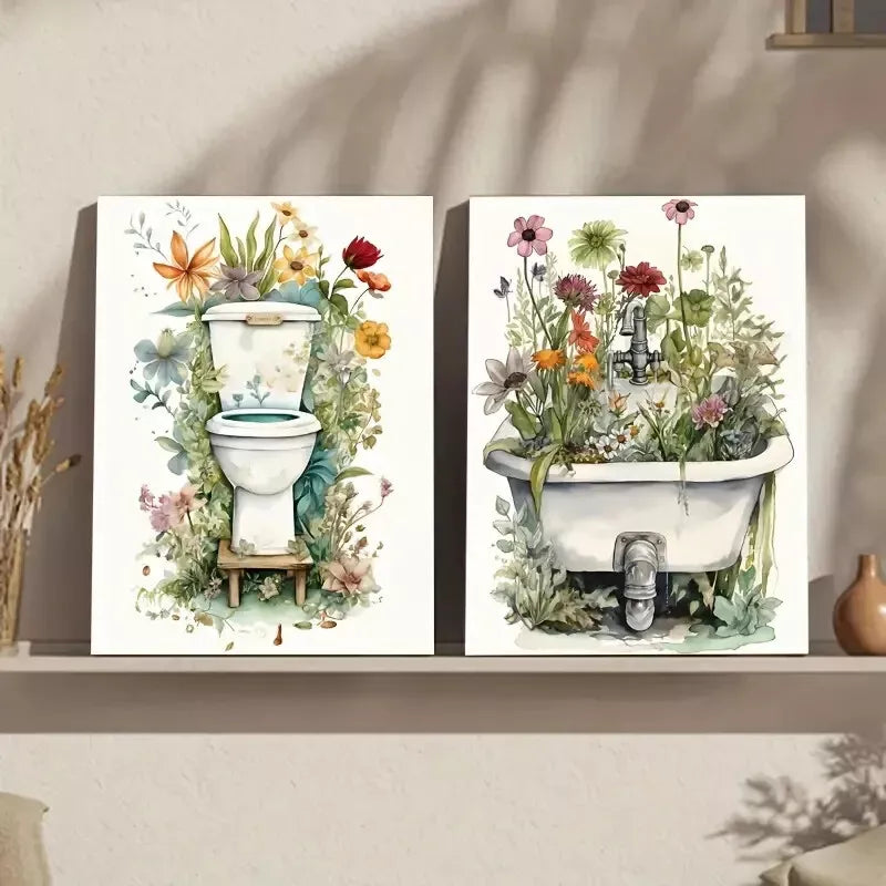 2-Pack Floral Botanical Wildflower Framed Wall Art 50x75cm - High Quality Canvas Print, Ready to Hang - Perfect for Bathroom, Bedroom & Living Room Decor