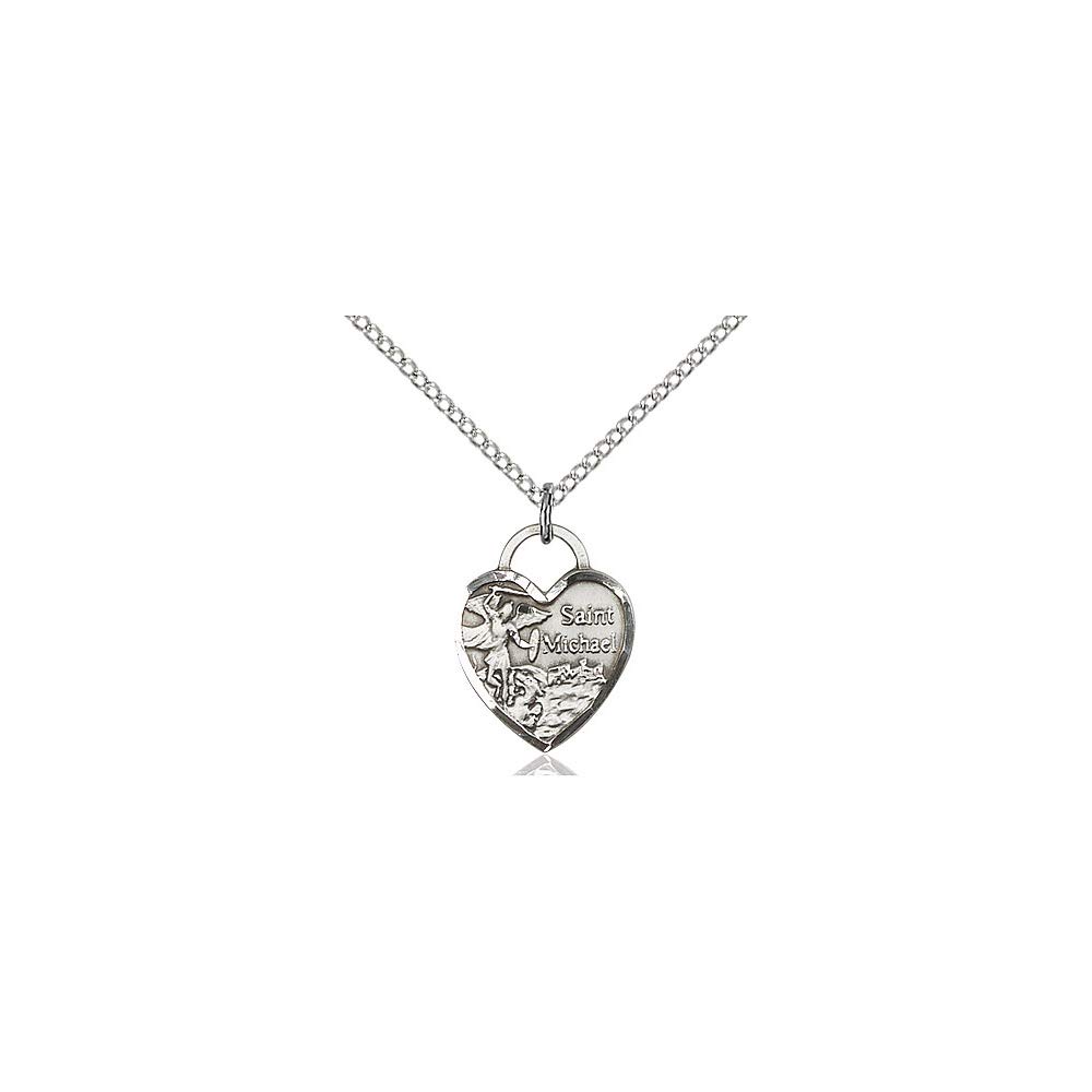 DiamondJewelryNY Sterling Silver St. Michael Heart Pendant Necklace - Religious Jewelry for Women, Gift for Baptism, First Communion & Protection