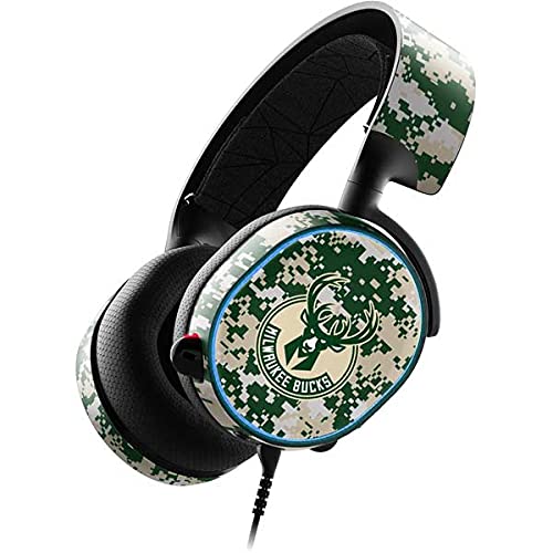 Officially Licensed NBA Milwaukee Bucks Camo Digital Design Skin Decal for SteelSeries Arctis 3 Gaming Headset - Protective Cover for Gamers & Sports Fans - Perfect for Gaming Sessions, Travel & Collectors