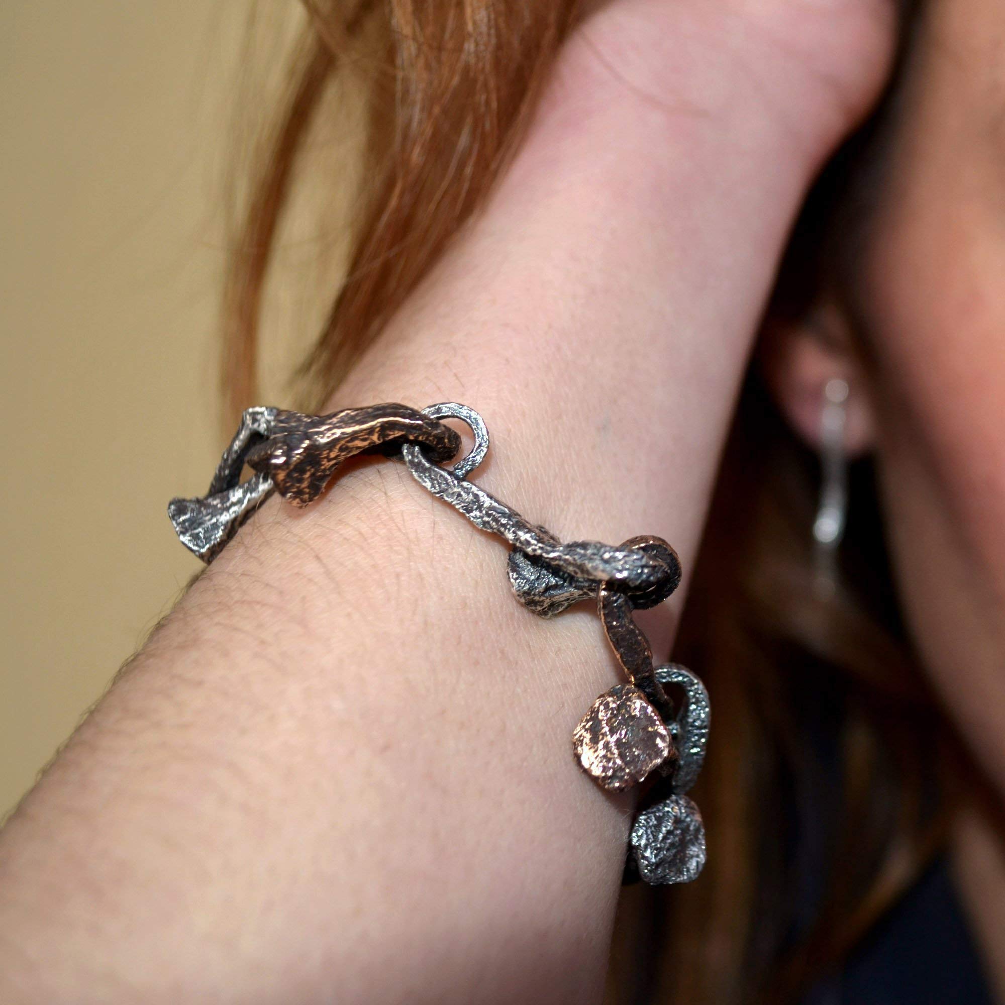 Sterling Silver & Oxidized Bronze Nail Bracelet - Elegant Gothic Jewelry for Women, Perfect for Parties, Weddings & Everyday Wear