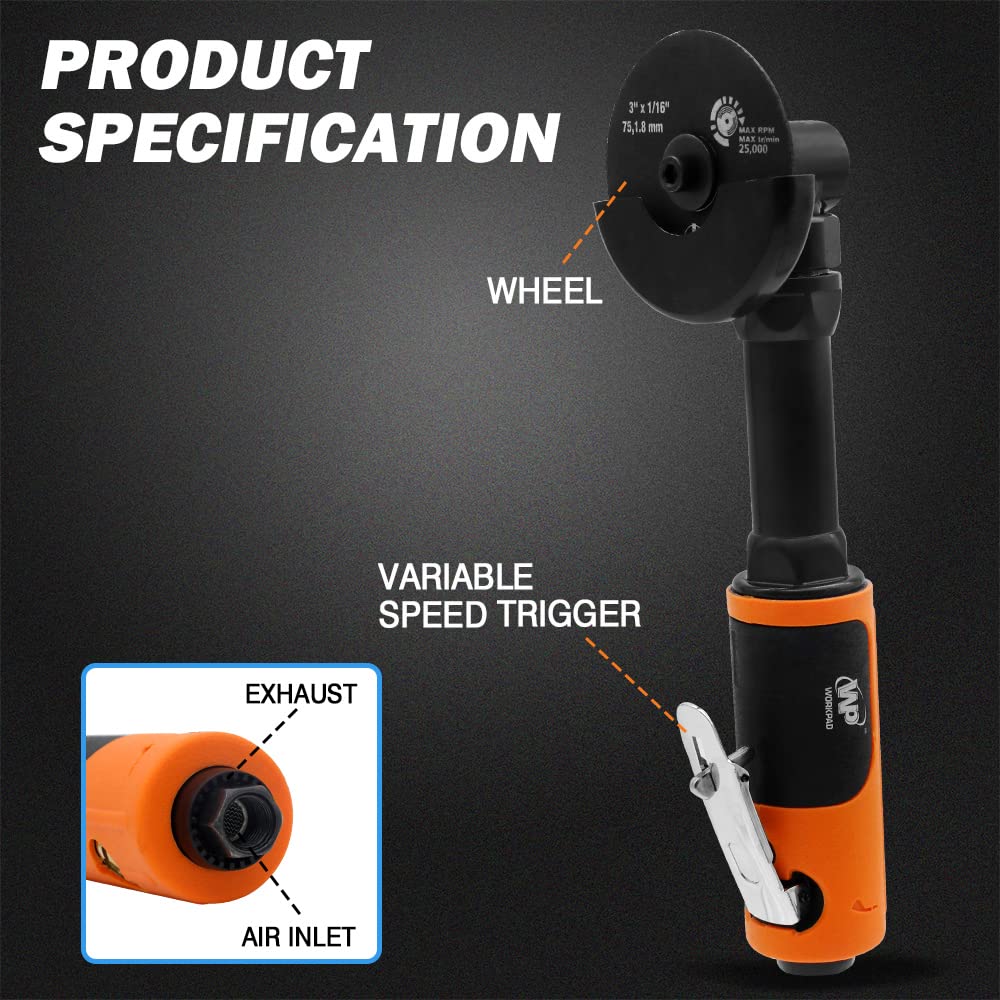 WP WORKPAD 3 Inch Air Cut Off Tool Kit - 18000RPM Pneumatic Metal Cutting Machine with 5Pcs Grinder Wheels for Sheet Metal, DIY Projects & Automotive Repair