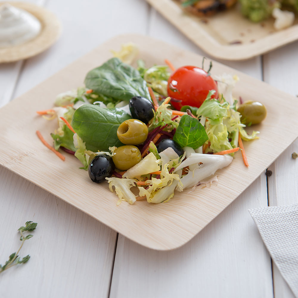 100% Natural Bamboo 7-Inch Square Veneer Plates & Disposable Flatware Set - 100 Plates + 100 Utensils | Eco-Friendly Dinnerware for Parties, Picnics, Weddings & Sustainable Living