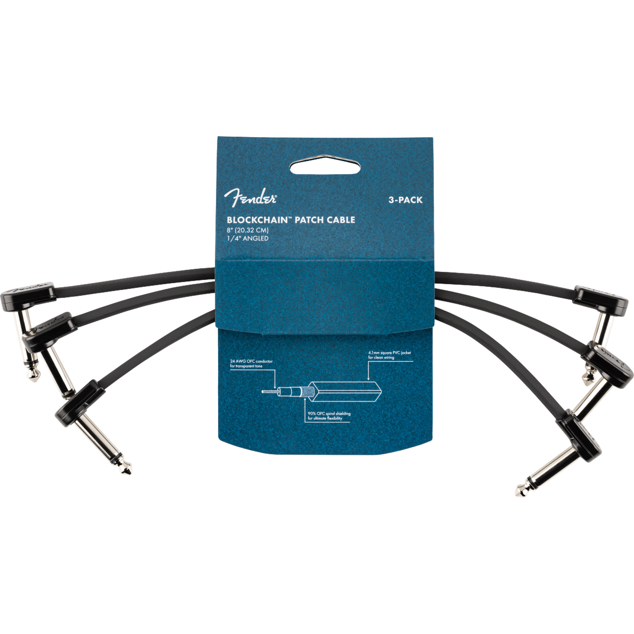 Fender Blockchain 8 Instrument Patch Cables 3-Pack - High-Quality Guitar/Bass Patch Cords for Pedalboards & Studio Use