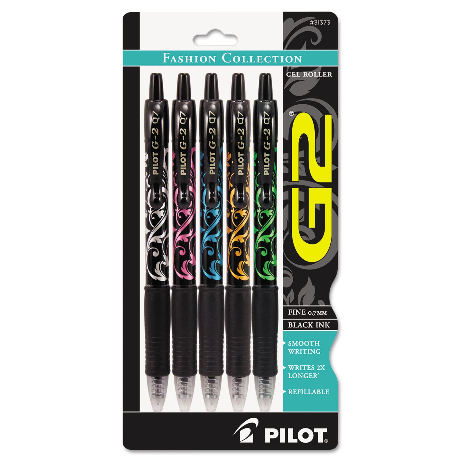 Pilot 31373 Retractable Gel Pens - 0.7mm Fine Point, 5-Pack with AST Barrel & Black Ink - Perfect for Office, School, Note Taking & Journaling