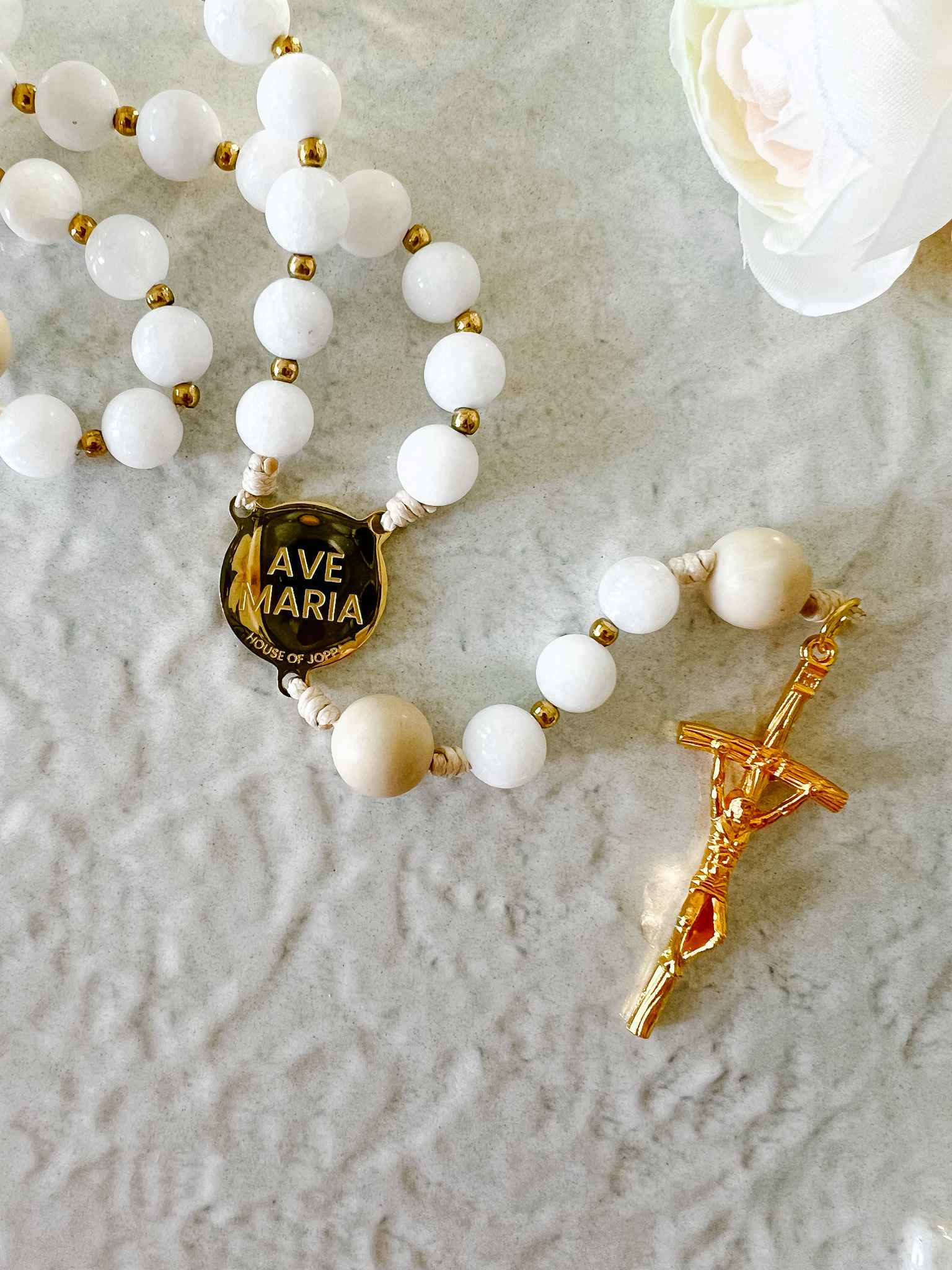 Lily Rosary Beads - Virgin Mary Purity Prayer Necklace for Catholic Devotion & Spiritual Gifts