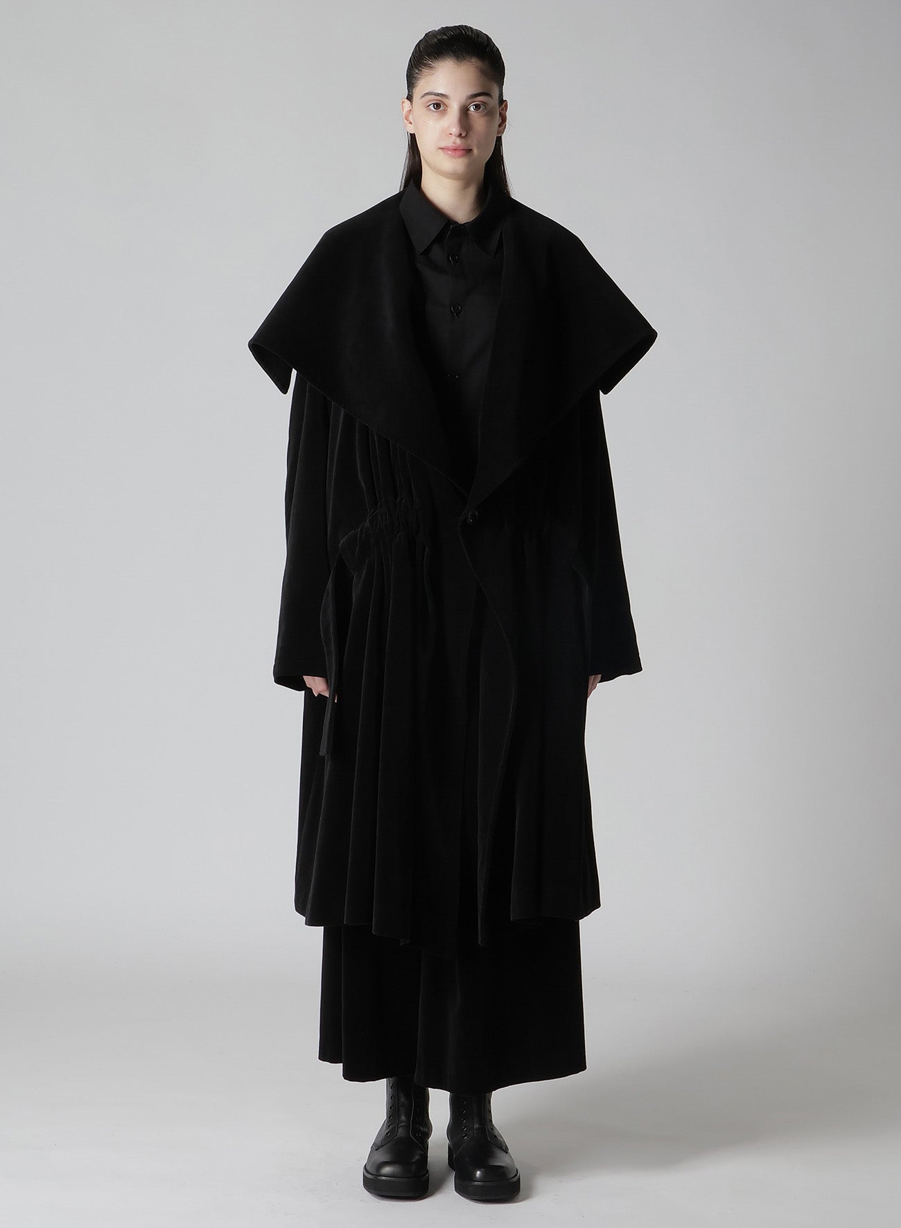 Velvet Front Gather Detail Coat for Women - Elegant Winter Outerwear for Parties, Weddings & Special Occasions