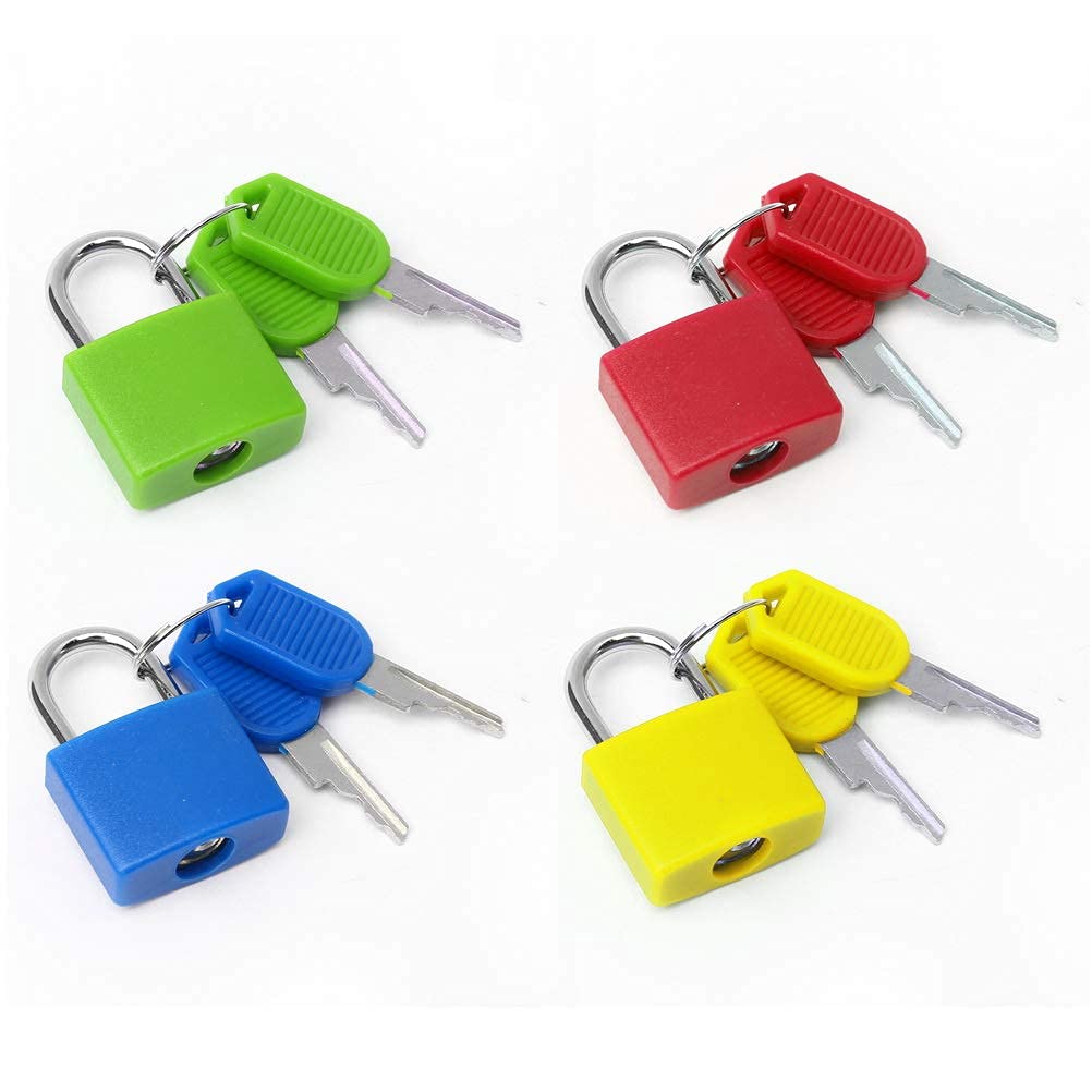 Pengxiaomei 4-Pack Mini Suitcase Locks with Key - 4 Colors Small Padlocks for Backpack, Luggage, Gym Lockers & School Bags (1.2×0.9 Inch) - Secure Travel, School & Sports Gear