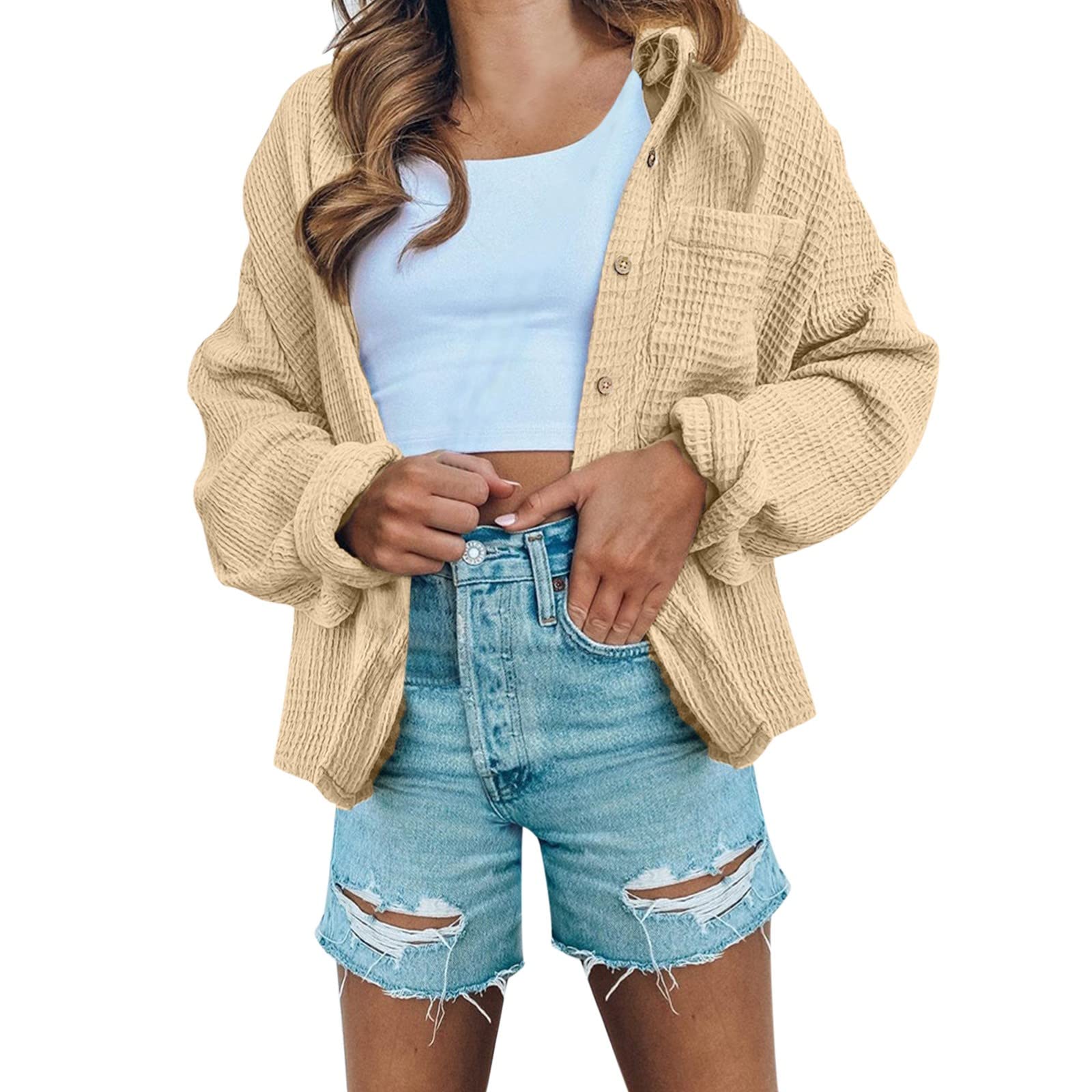 Women's Casual Plaid Print Long Sleeve Button Down Shirt Jacket with Strap Pocket - Stylish Lounge Top for Everyday Wear, Office, and Outdoor Activities