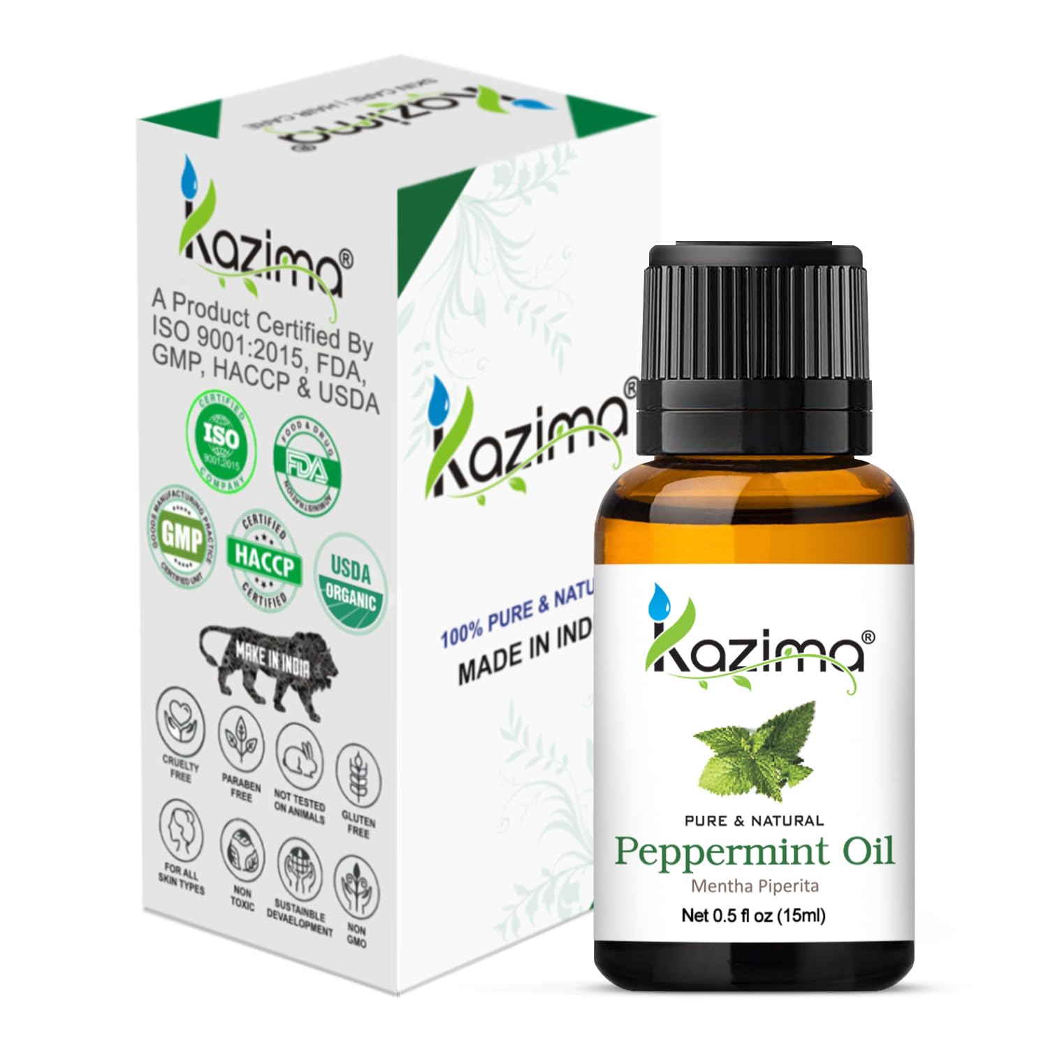 KAZIMA 100% Pure Rosemary Oil & Peppermint Oil Combo (15ml Each) - Essential Oils for Hair Growth, Skin Care, Aromatherapy, Muscle & Joint Pain Relief - Perfect for Diffusers, Massage & DIY Beauty Products