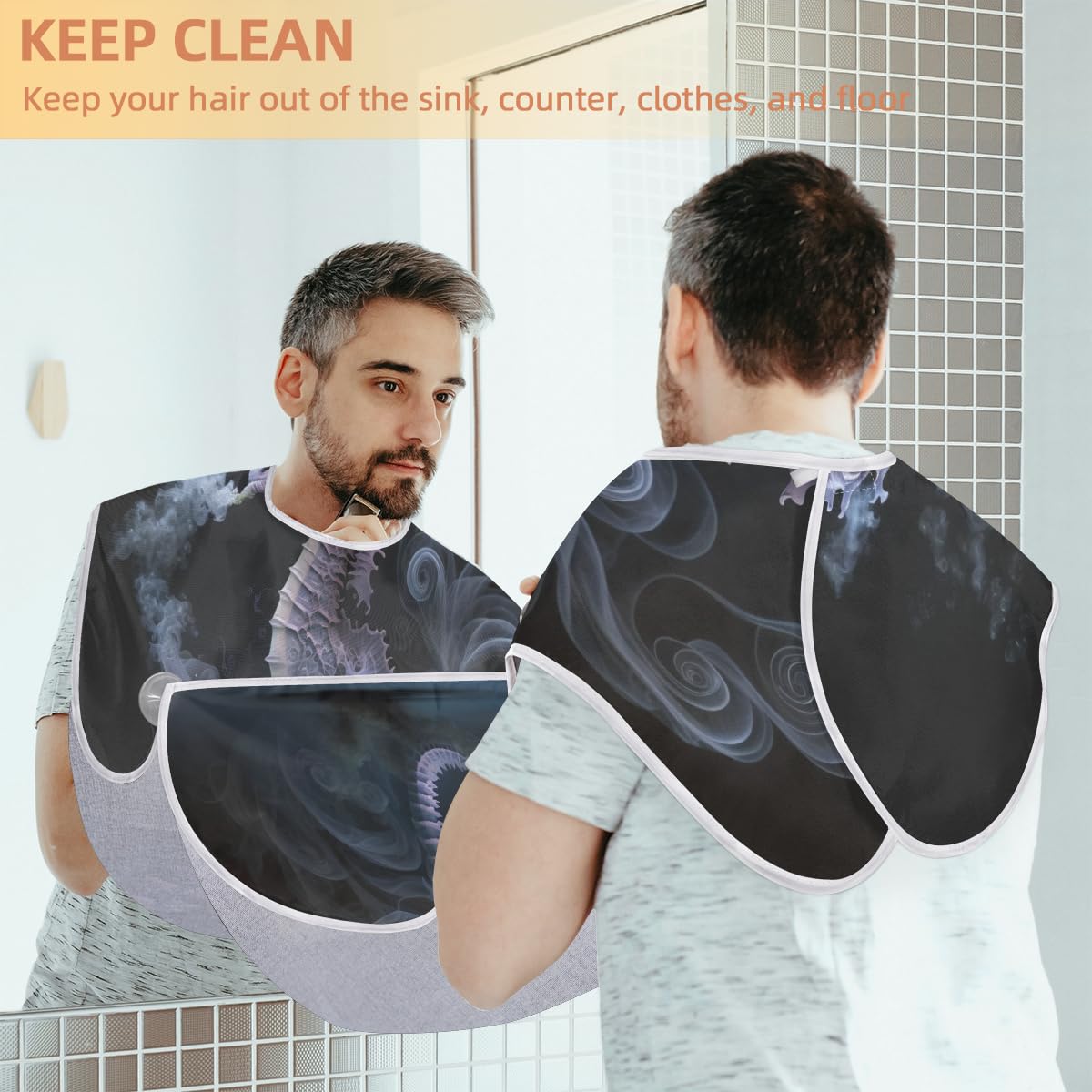 Abstract Dolphin Beard Shaving Bib for Men & Women - Waterproof Hair Dye Apron, Barber Cape for Haircut & Beard Trimming - Sink Hair Catcher & Styling Tool - Perfect for Salon, Home Grooming & DIY Hair Coloring