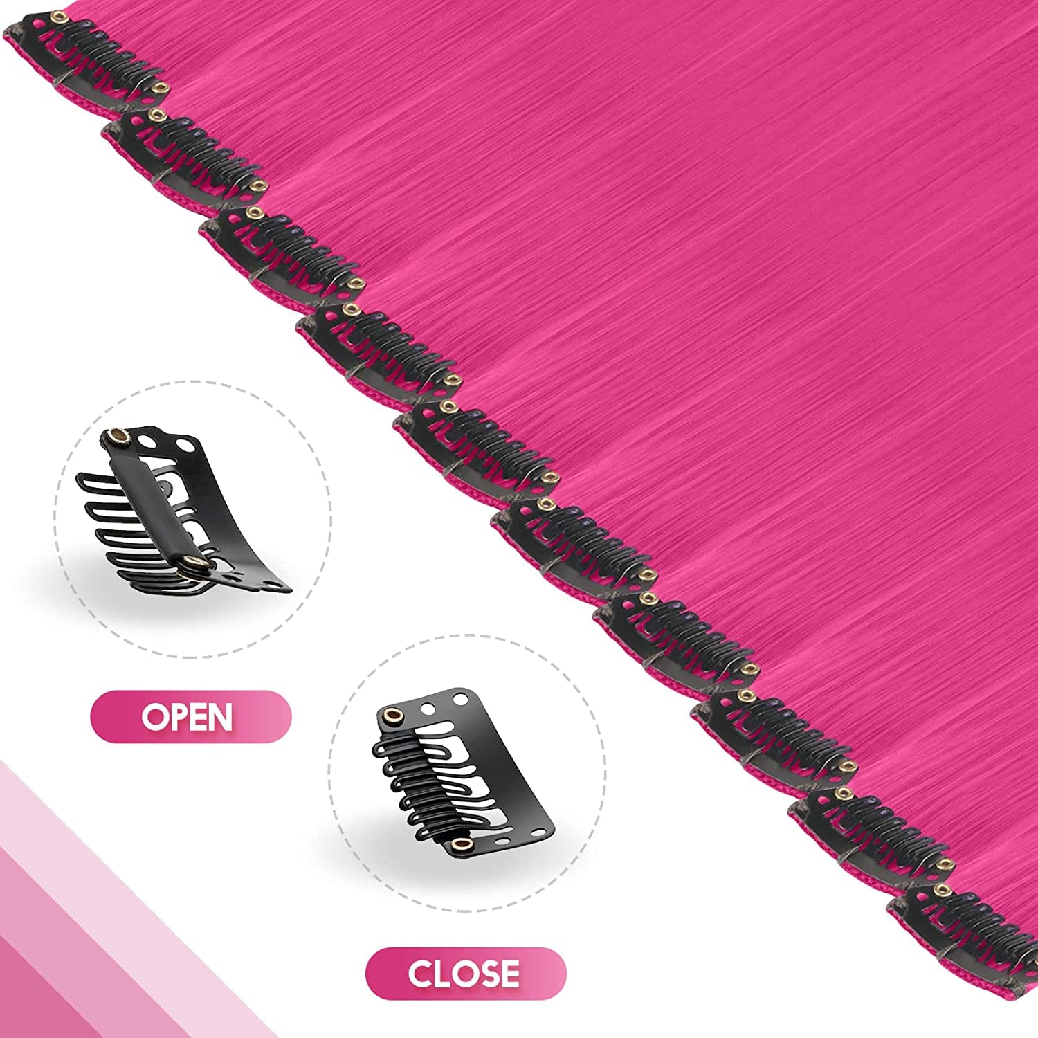 Raaya Set of 2 Pcs Clip-in Hair Extensions for Women & Girls - Pink Colored Synthetic Hair Extensions for Volume & Length - Perfect for Parties, Weddings & Daily Styling