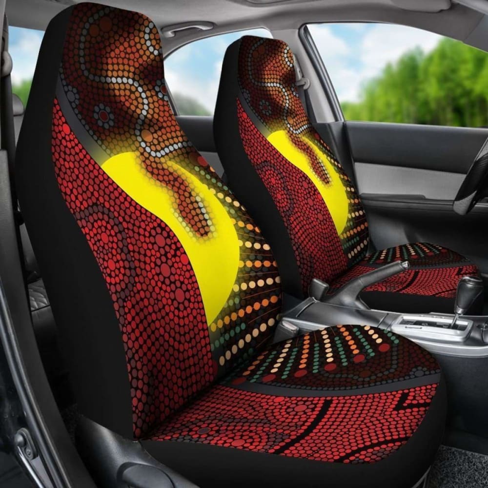 Authentic Australian Aboriginal Car Seat Covers - Indigenous Snake & Sun Dot Painting Design 232125 | Durable Protection for Vehicles, Perfect for Road Trips & Daily Commutes