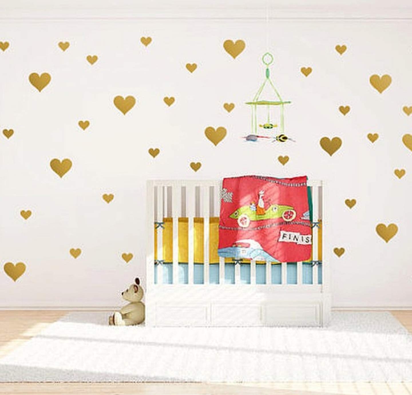 97pcs Gold Heart Wall Decals - DIY Removable Heart Stickers for Nursery, Bedroom, Kids Room & Home Decor - Perfect for Valentine's Day, Wedding, Birthday Party Decorations