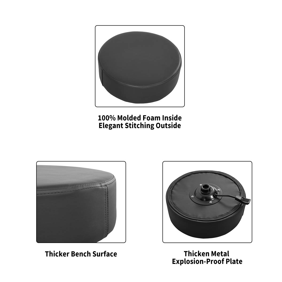 Swivel Rolling Stool with Thick Padding - Adjustable Round Chair with Wheels for Doctors, Medical Offices, Massage Salons & Workstations (Black) - Perfect for Healthcare, Beauty & Office Workspaces