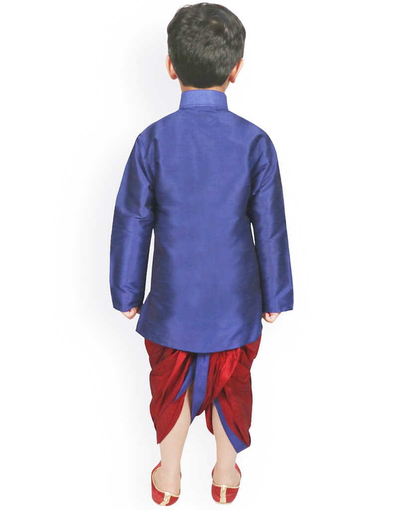 Blue Kurta Dhoti Set in Premium Dhupion Silk for Men | Traditional Indian Ethnic Wear for Weddings & Festivals