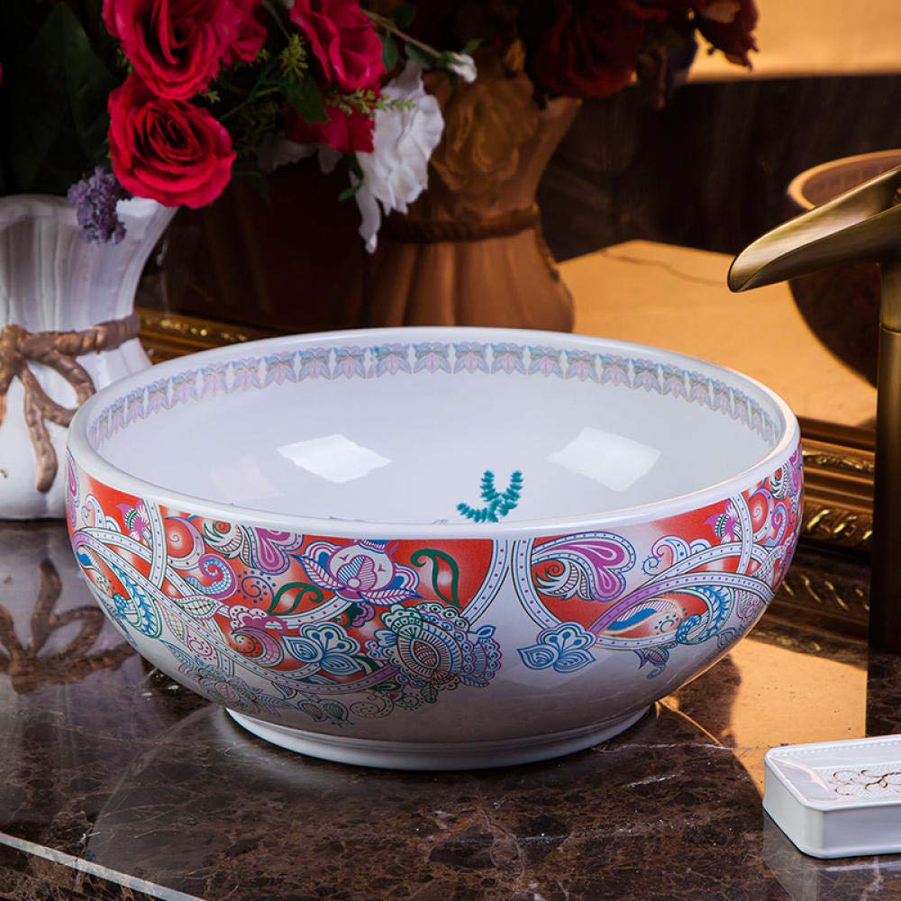 Artistic Blue and White Floral Ceramic Countertop Basin - Modern Bathroom Sink for Vanity & Powder Room Decor - Perfect for Farmhouse, Coastal, or Boho Style Bathrooms