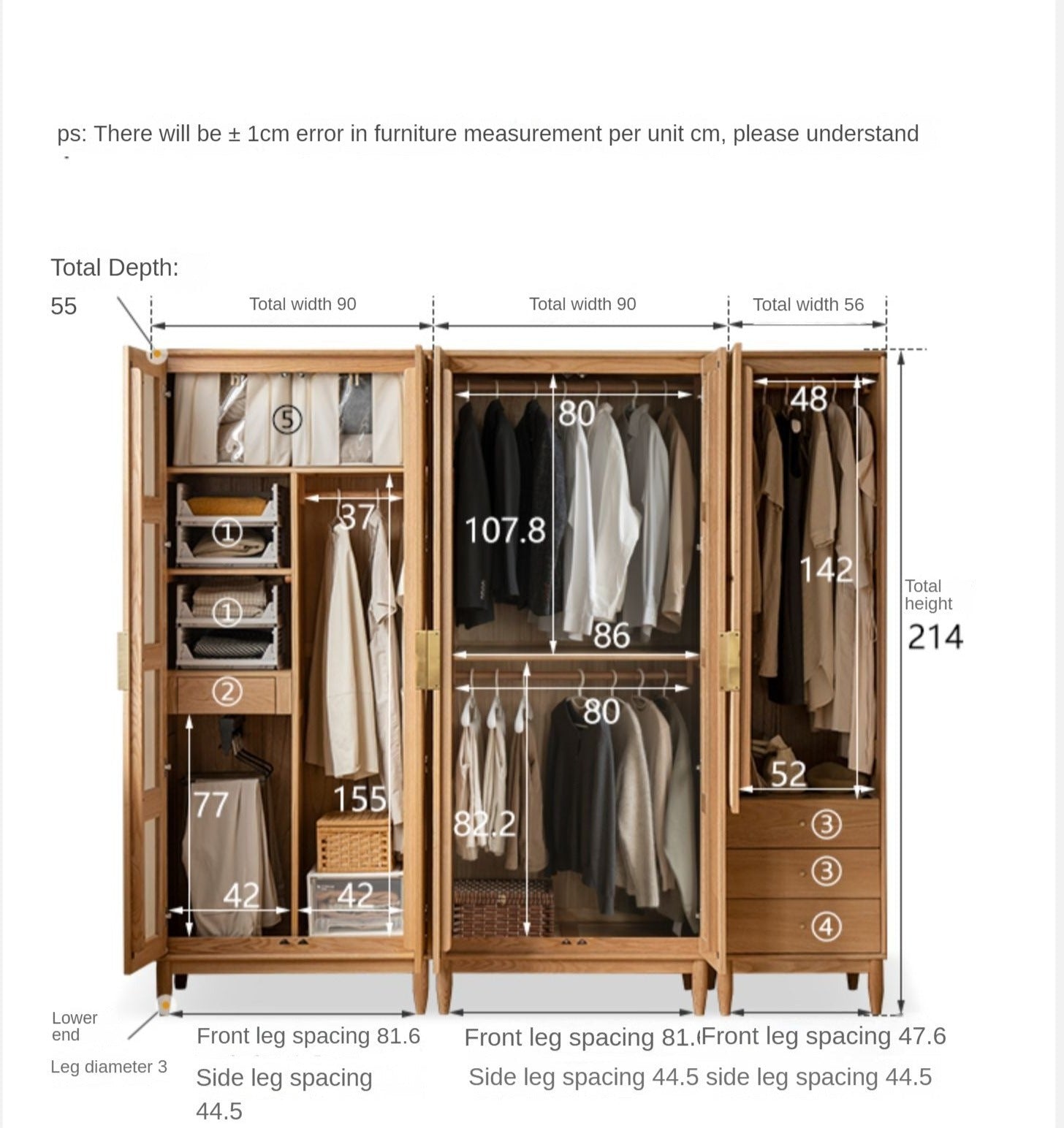 Solid Oak Wood Rattan Wardrobe - Stylish Storage for Bedroom, Living Room & Closet Organization