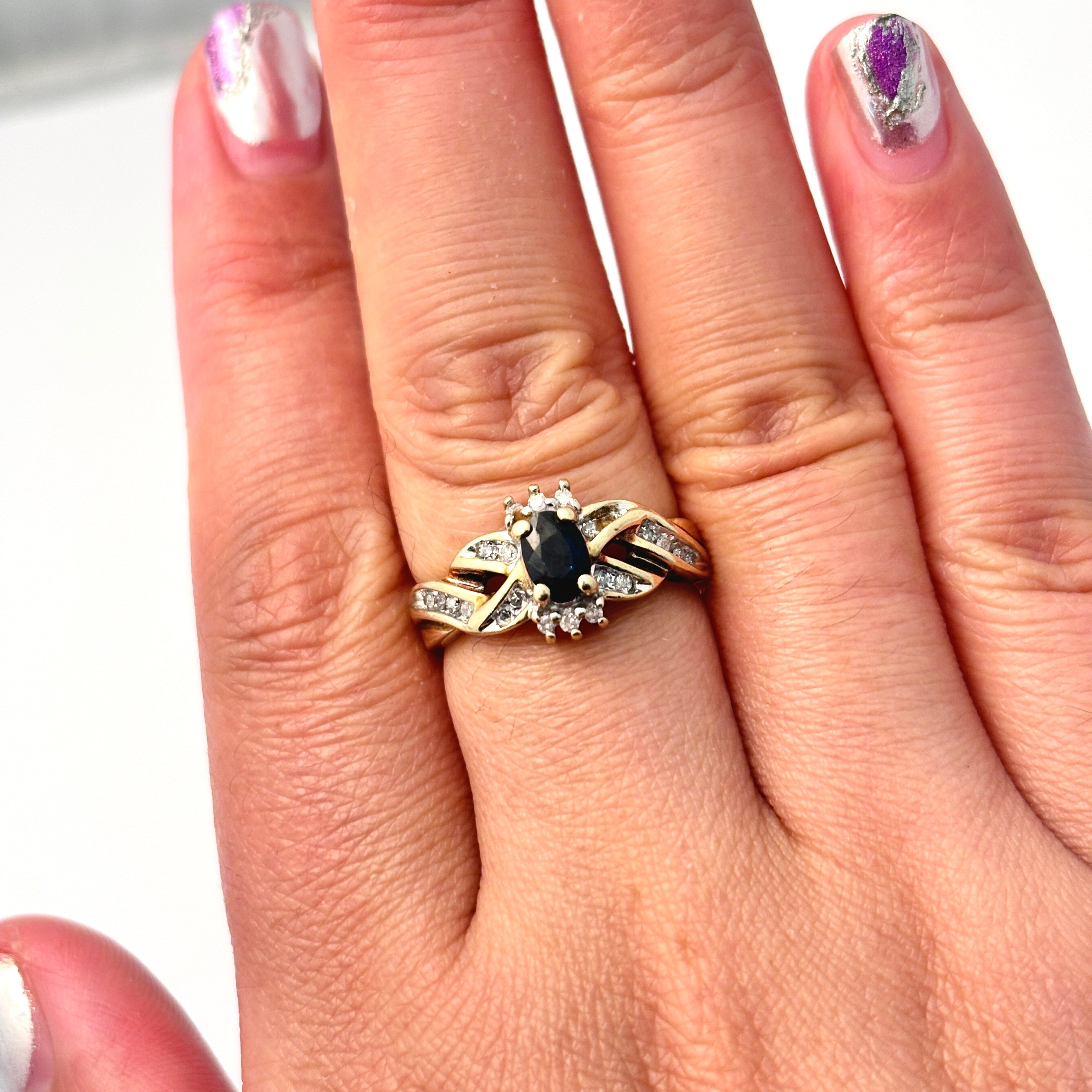 10K Yellow Gold Sapphire and Diamond Ring - 0.45ct Sapphire & 0.27ctw Diamonds - Size 7 | Elegant Engagement, Anniversary Gift for Her | Perfect for Weddings, Proposals & Special Occasions