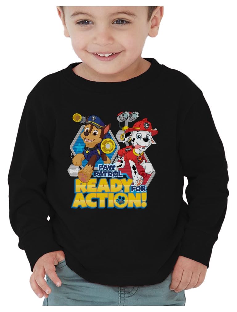 Paw Patrol Ready for Action Chase Marshall Kids' Long Sleeve T-Shirt - Soft Cotton Toddler Shirt for Boys & Girls - Perfect for Playtime, School & Birthday Parties