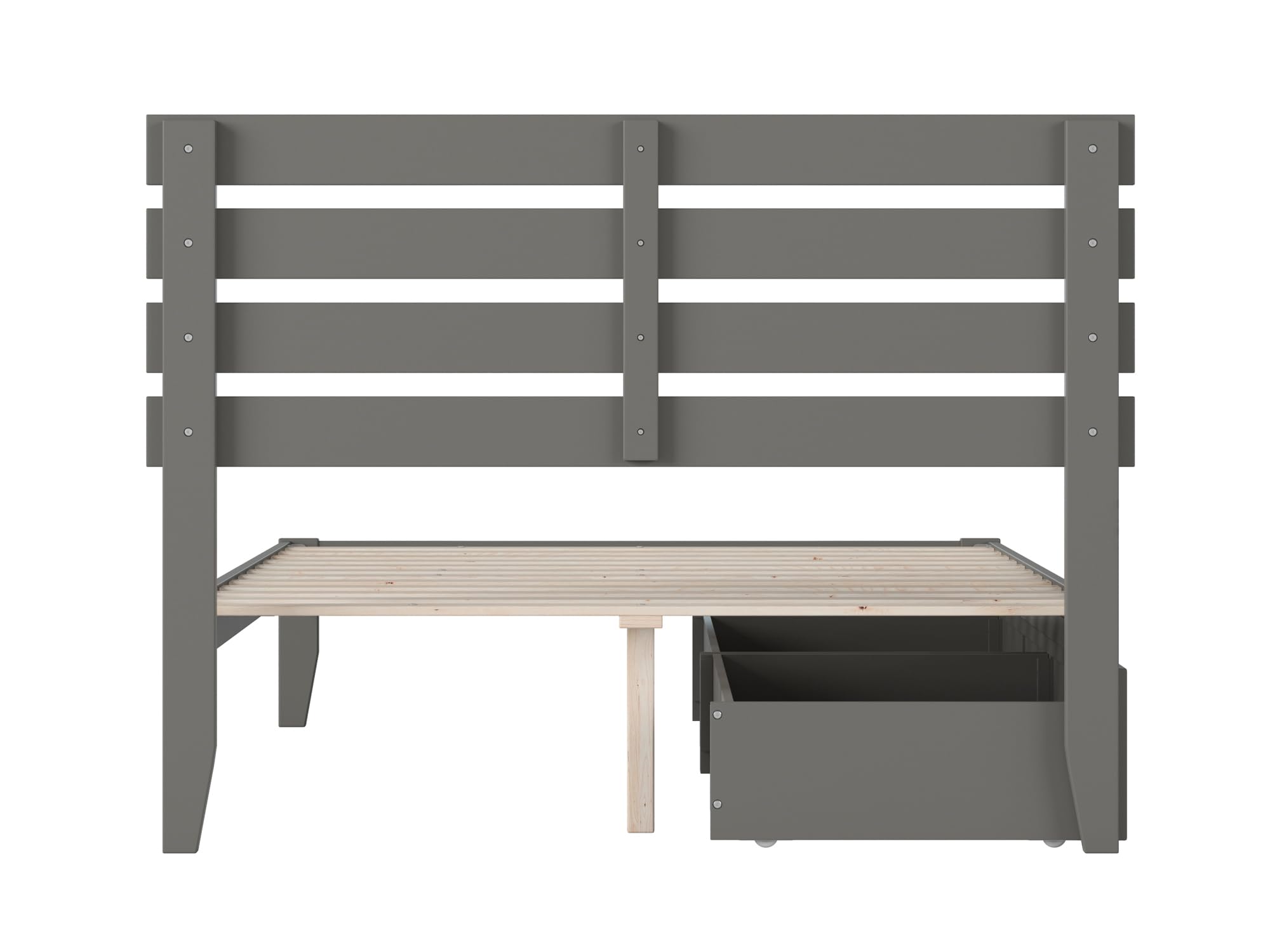 AFI Oxford Full Size Platform Bed Frame with Storage Drawers & USB Charging Station - Grey Modern Bedroom Furniture for Small Spaces & Studio Apartments