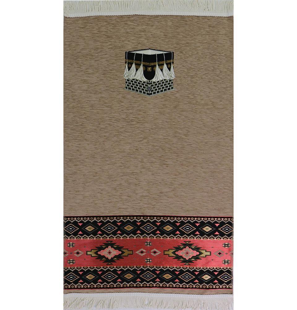 Premium Handwoven Chenille Islamic Prayer Rug - Kaba Beige | Soft & Durable | Perfect for Home, Mosque & Travel Prayers