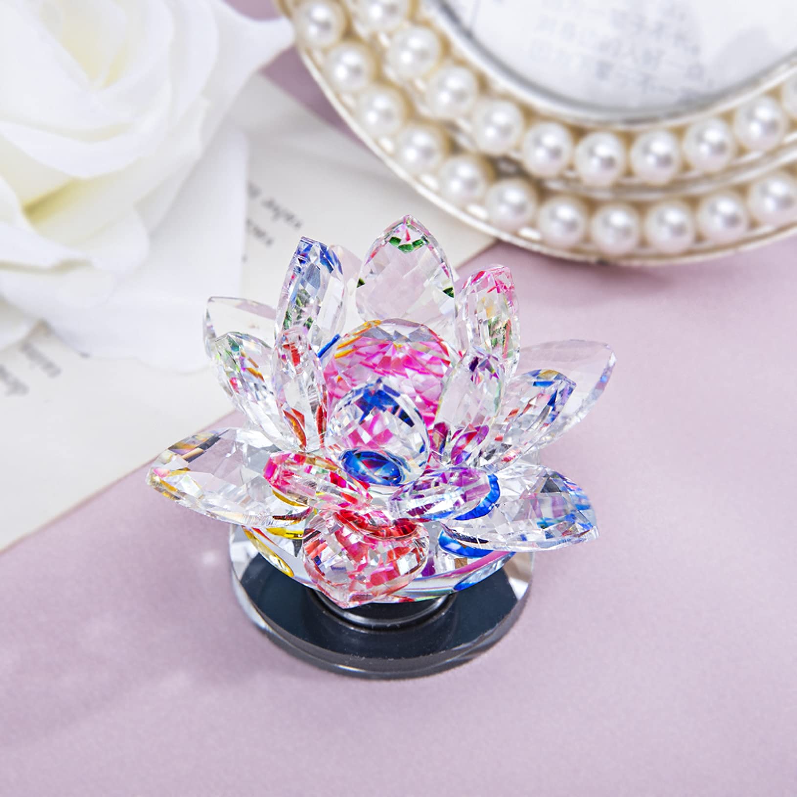 Crystal Lotus Flower Statue - Home Decor & Gift for Teacher, Valentine's Day