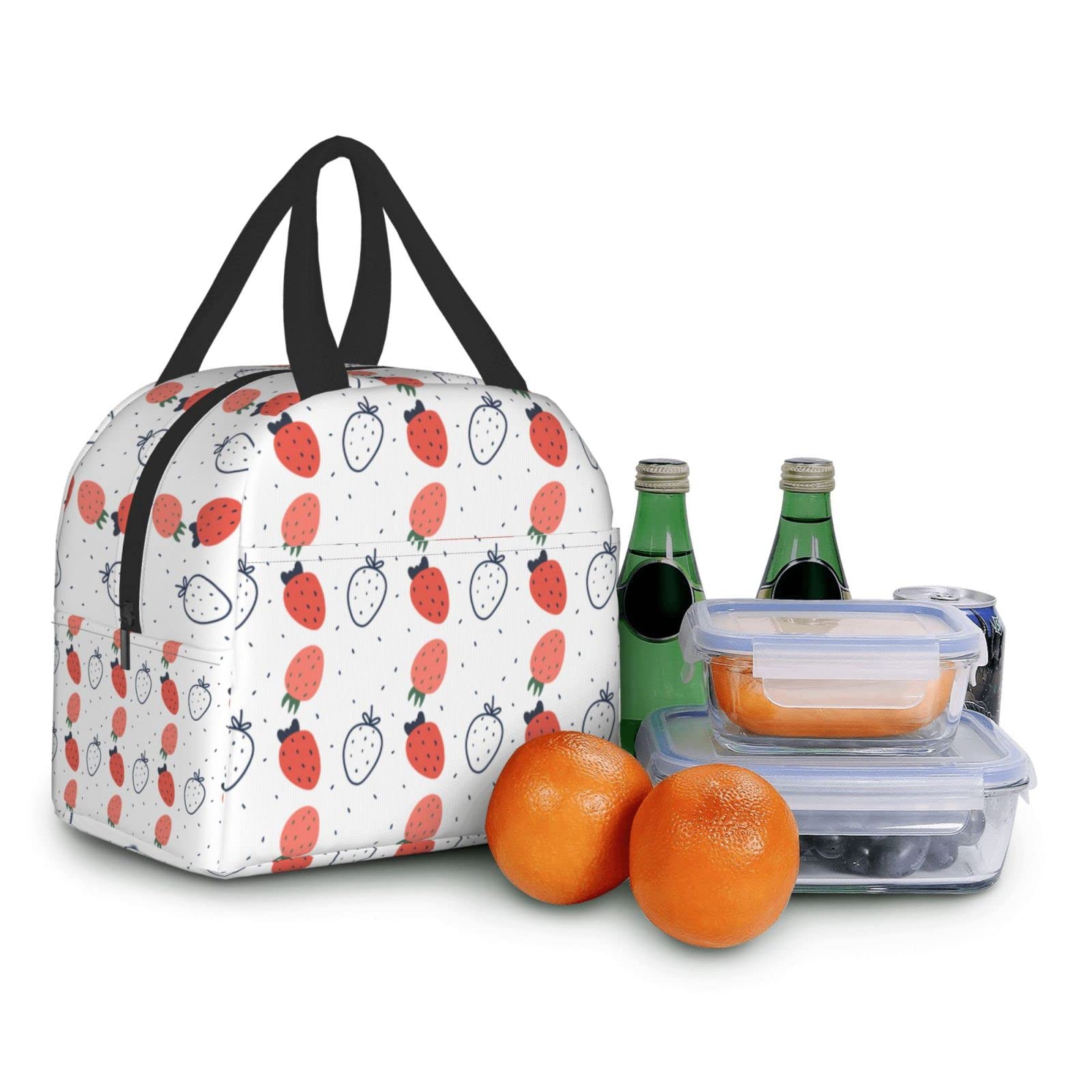 Strawberry Pink & White Insulated Lunch Bag - Reusable Thermal Lunch Box for Men & Women - Portable Meal Container for Work, Travel, Picnic & Outdoor Activities