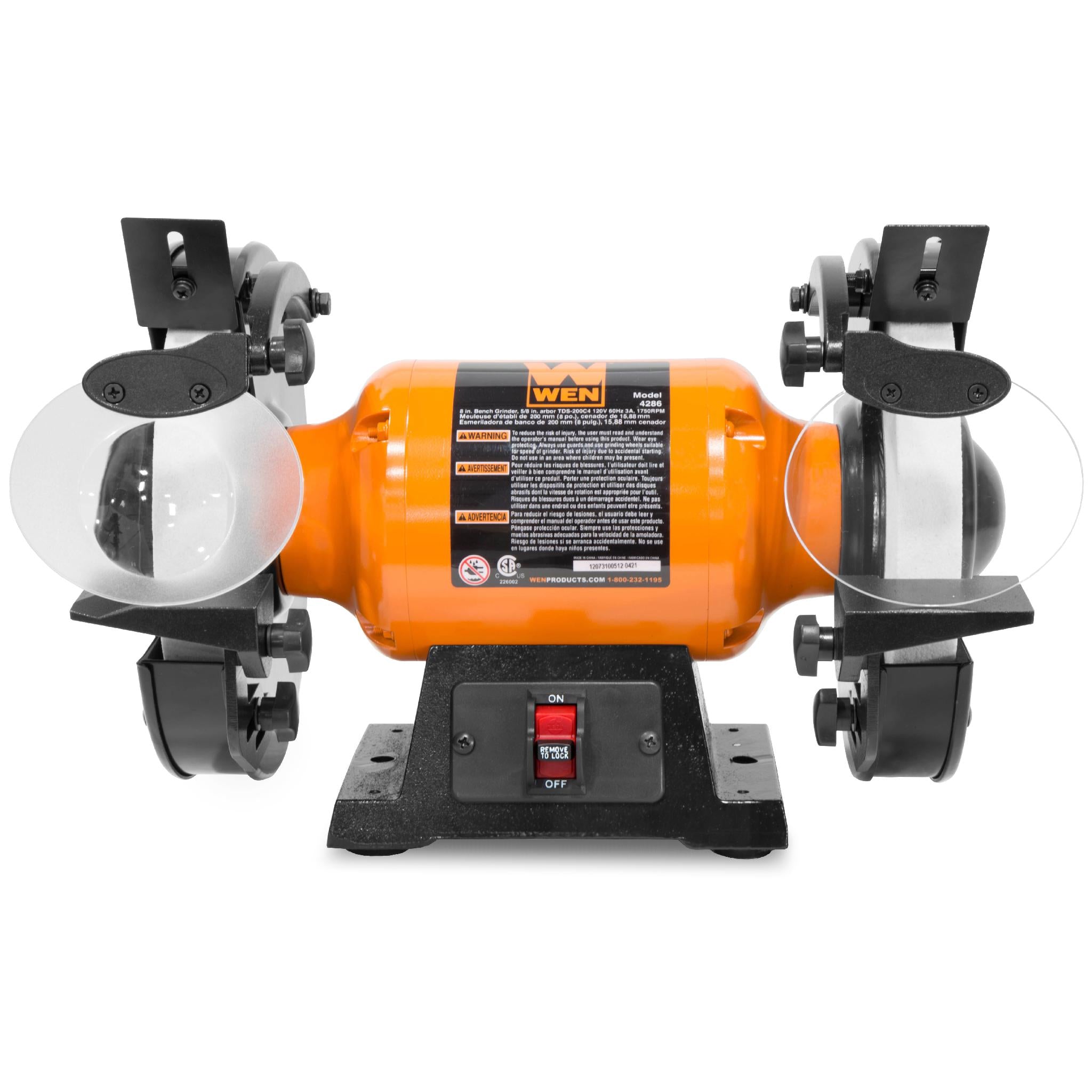 WEN BG4286 3 Amp 8 Inch Slow Speed Bench Grinder - Perfect for Sharpening Tools, Metalworking & DIY Projects in Home Workshops