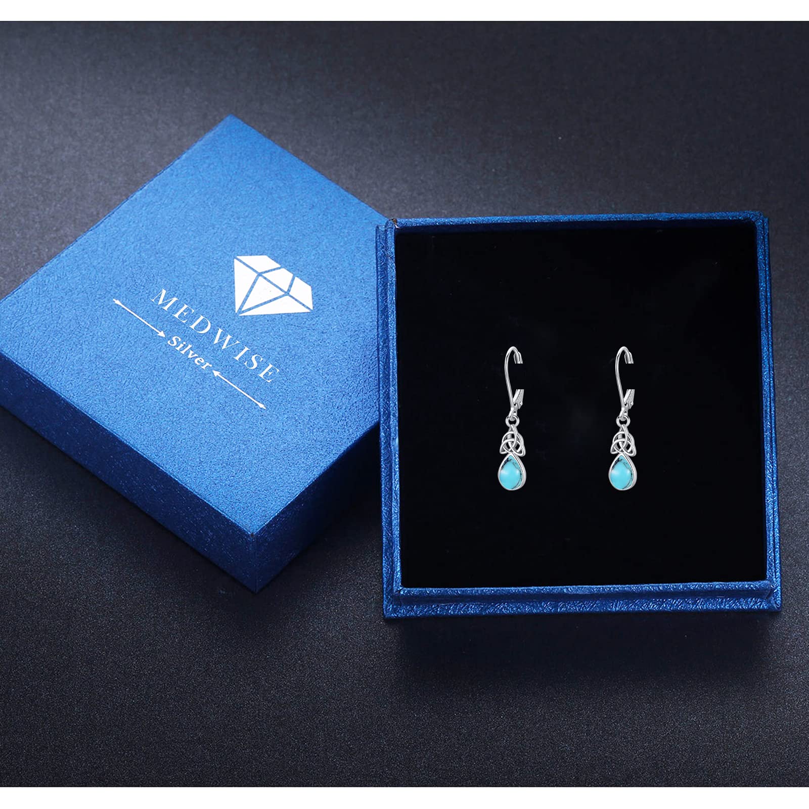 925 Sterling Silver Celtic Knot Leverback Teardrop Earrings for Women - Moonstone/Turquoise/CZ Birthstone Trinity Irish Jewelry | Perfect for St. Patrick's Day, Irish Weddings & Celtic-Themed Gifts