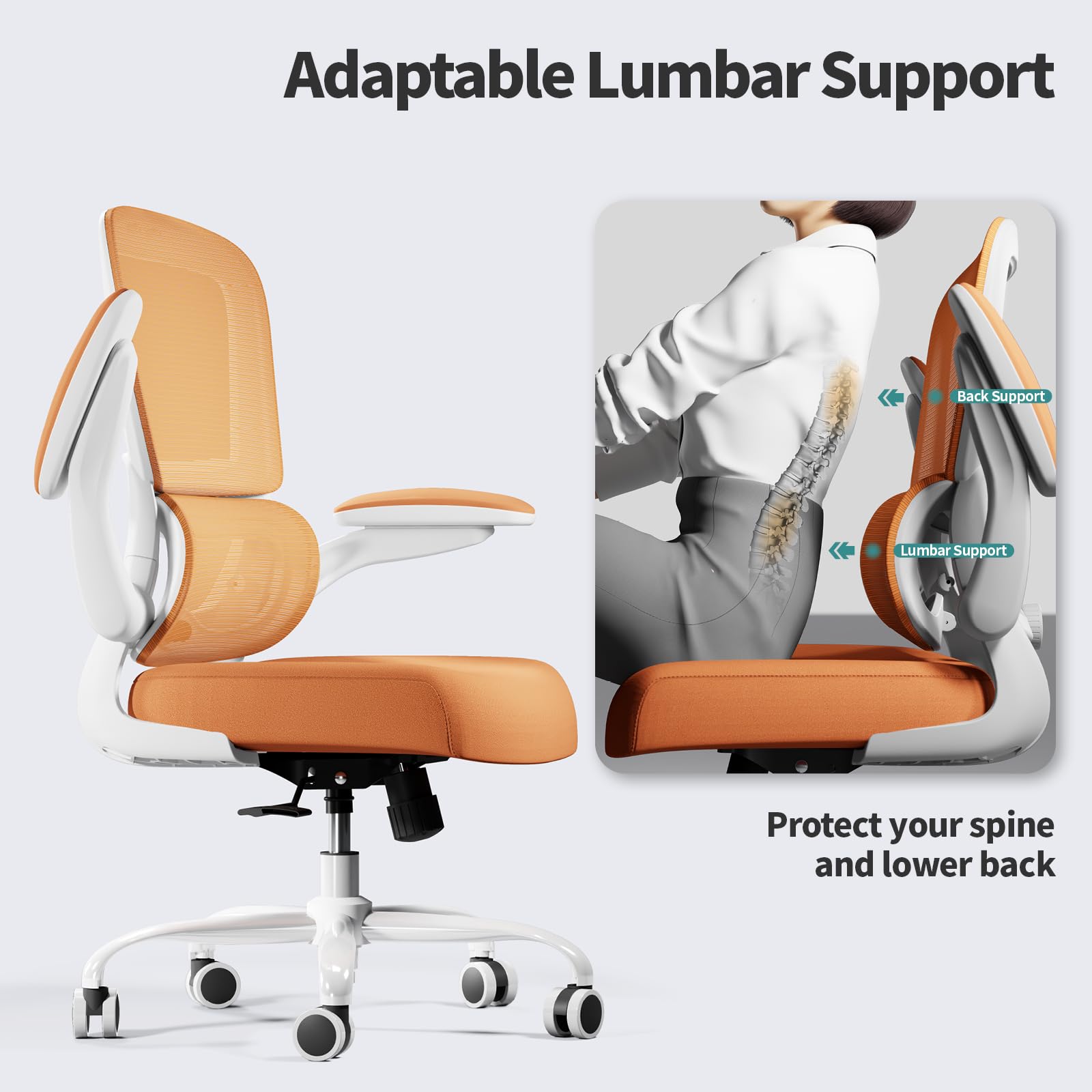 Ergonomic Office Chair with Adjustable Lumbar Support - Mesh Computer Desk Chair for Home & Executive Office - Comfortable Task Chair for Long Hours (Orange) - Perfect for Remote Work, Gaming & Study Sessions