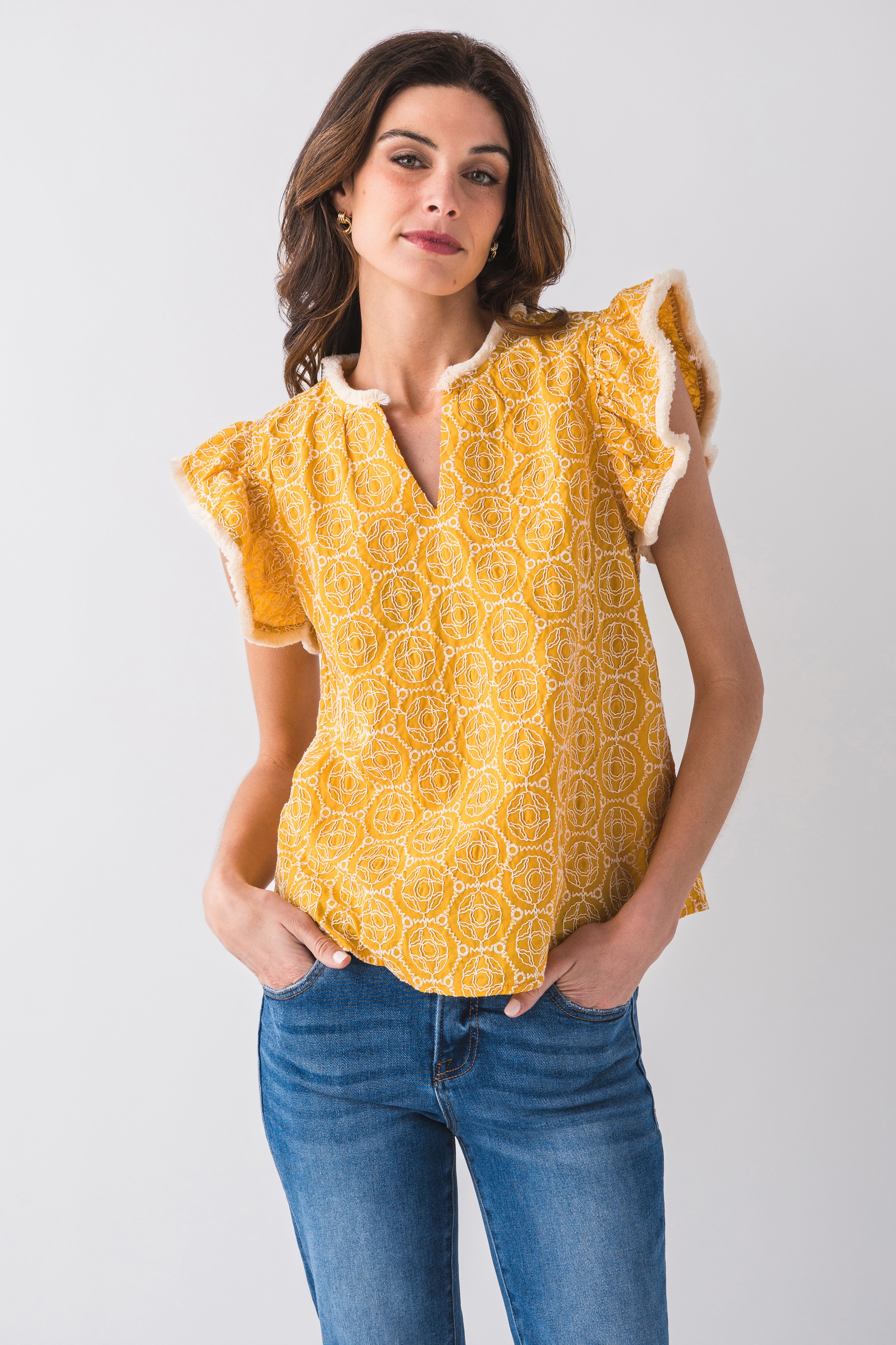 Voy Embroidered Kaleidoscope Design Fringe Top for Women | Boho Chic Blouse for Festivals, Parties & Casual Wear