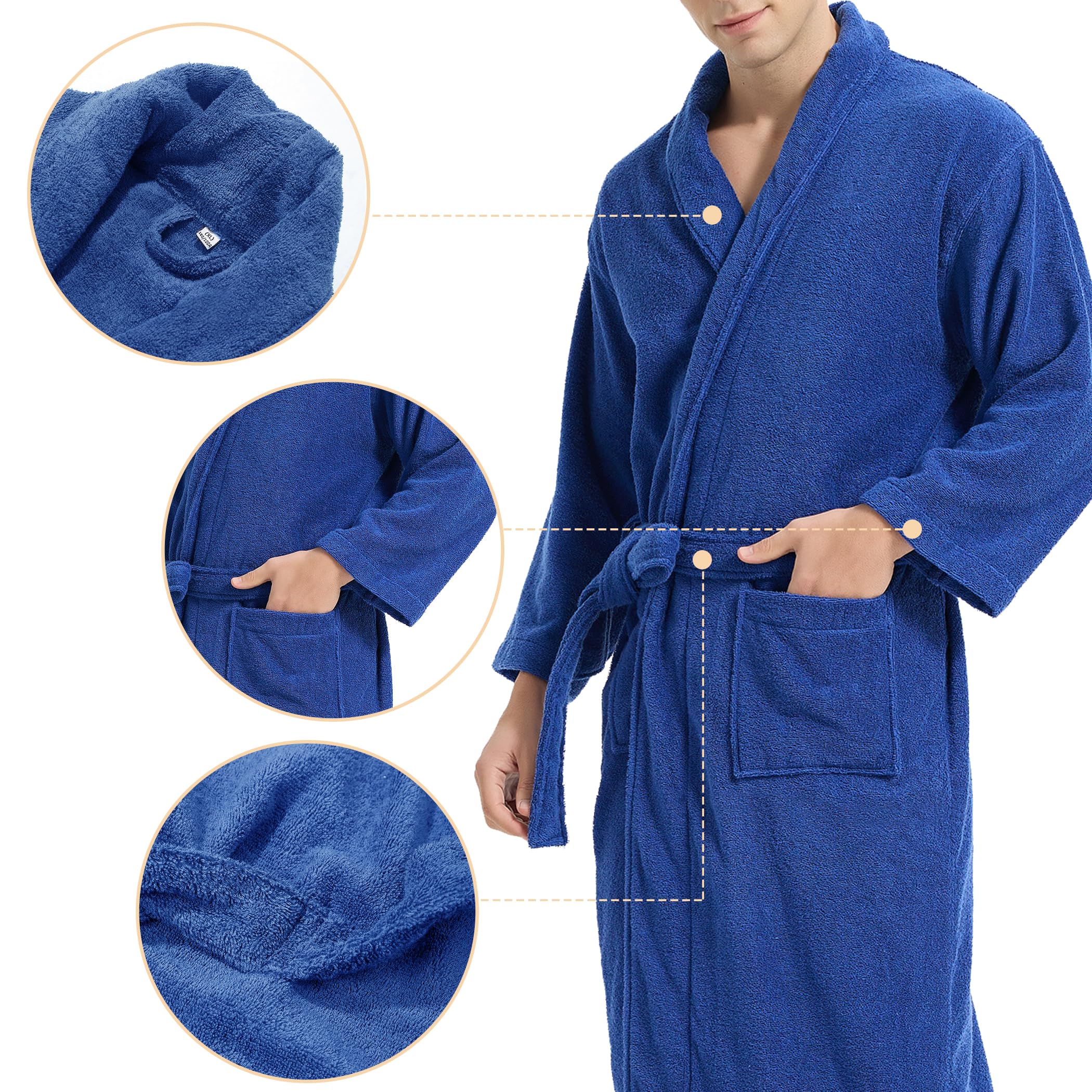 Luxury Cotton Terry Cloth Bathrobe for Men & Women - Thick Plush Hotel Style Robe - Unisex Long Sleeve Classic Towel Robe - Perfect for Spa, Home Relaxation & Gift Giving