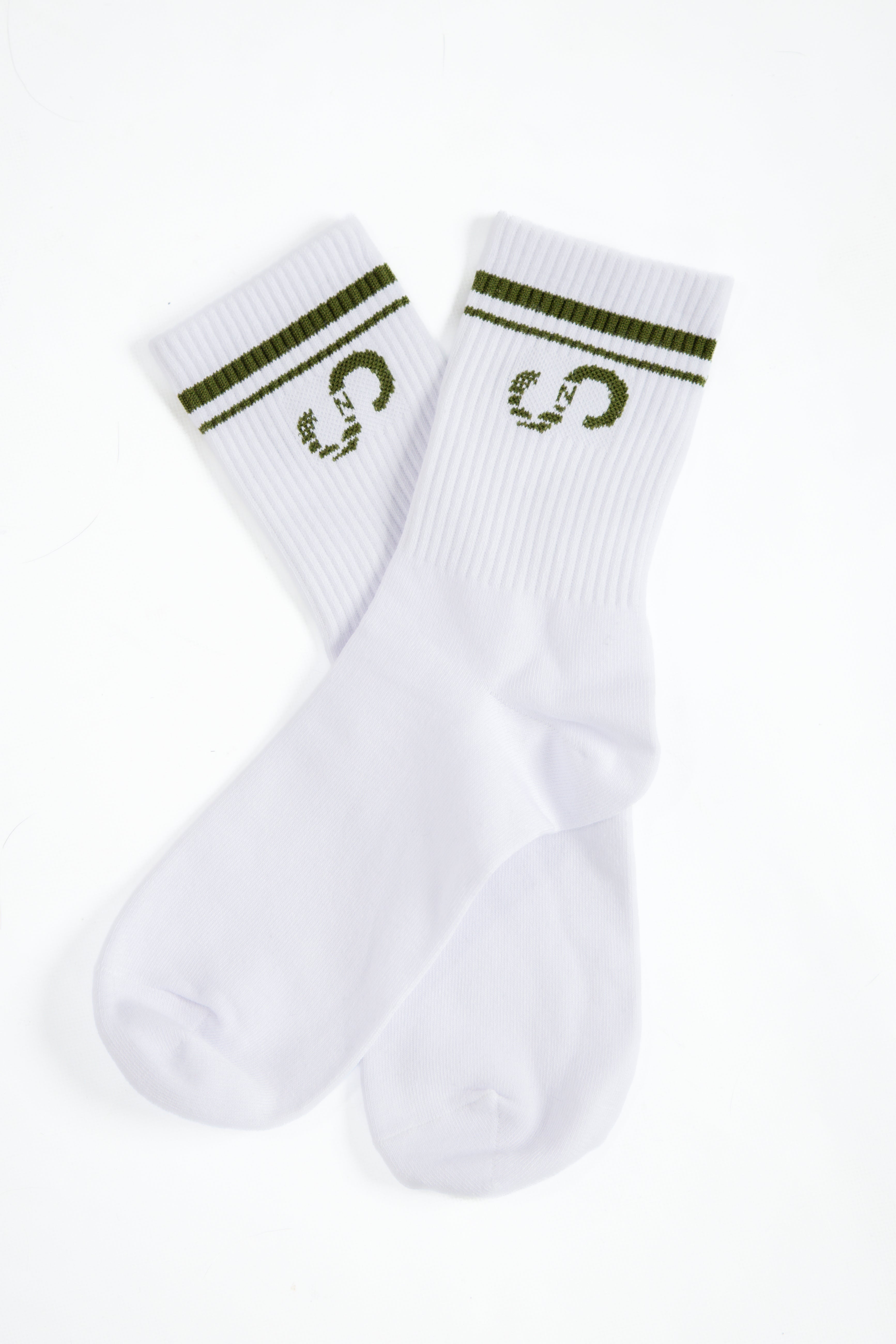 Best Crew Socks for Men & Women - White & Olive Green Military Style - Perfect for Work, Hiking & Everyday Comfort