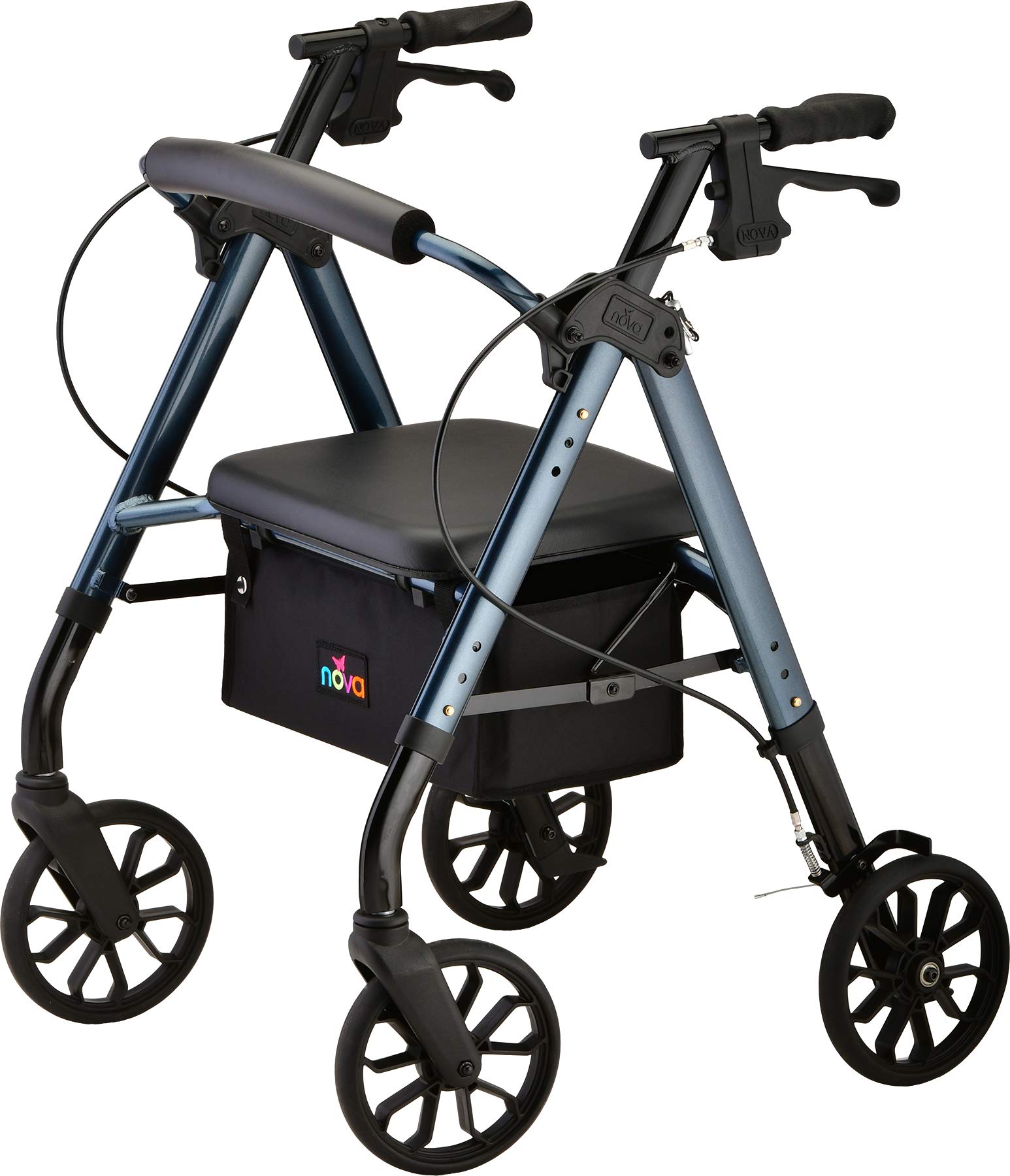 NOVA Star 8 Petite Rollator Walker - Lightweight Foldable Mobility Aid with Perfect Fit Size System | Easy to Lift & Carry | Ideal for Travel, Shopping & Daily Use | Blue Color