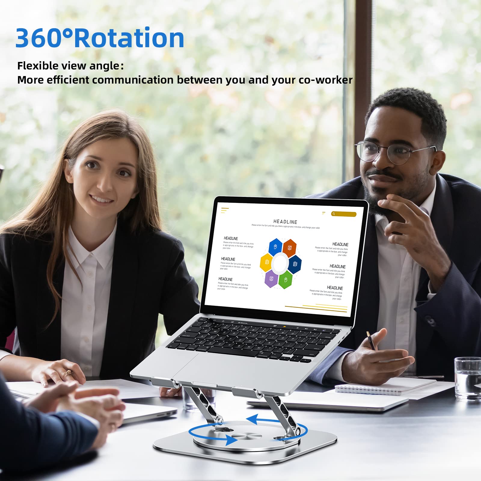 Ergonomic Adjustable Laptop Stand for Desk - 360° Rotating Base & Foldable Design, Compatible with MacBook Air/Pro, Dell XPS & 10-17 Inch Laptops (Silver) | Perfect for Home Office, Gaming & Workspace Setup