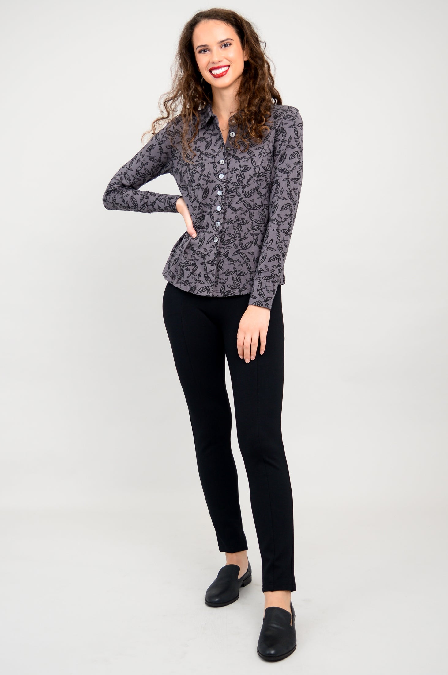 Harley Long Sleeve Top for Women - Soft Bamboo Fabric with Tahsis Leaf Print - Comfortable Casual Shirt for Fall & Winter - Perfect for Work, Travel and Outdoor Activities