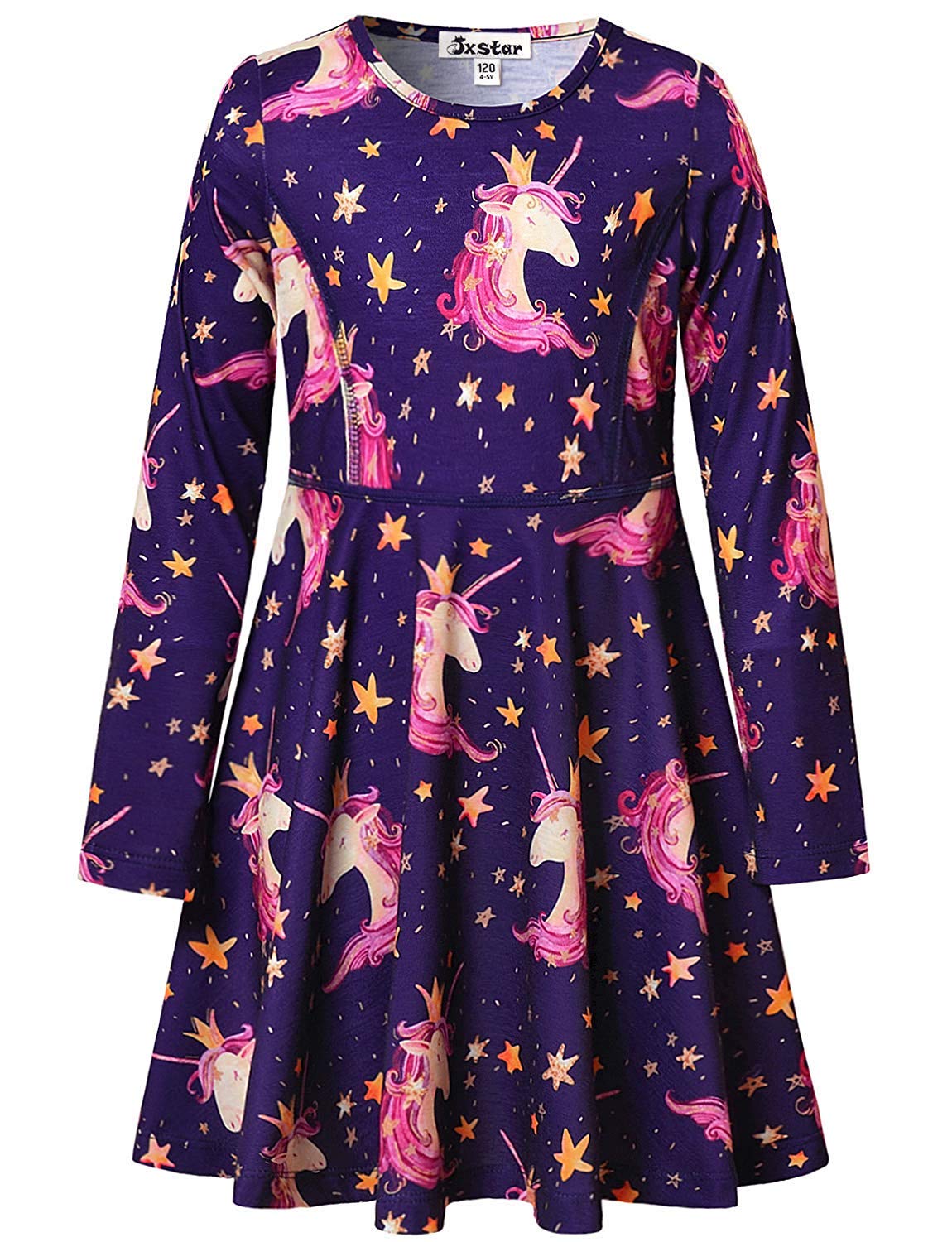 Jxstar Girls Long Sleeve Cotton Dress for Kids - Soft & Comfortable Fall Winter Swing Twirl Outfit for School, Party & Playtime