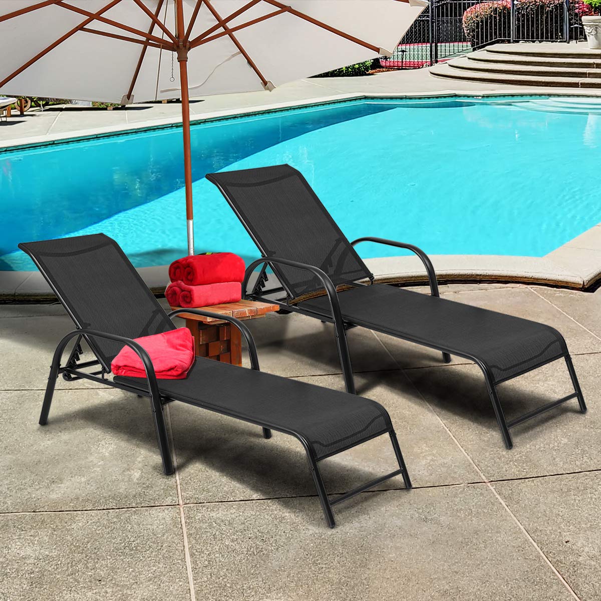 Tangkula Outdoor Patio Lounge Chaise Set of 2 - Adjustable Folding Reclining Chairs with 5-Position Backrest - Durable Sling Chaise Lounge for Patio, Beach, Porch & Poolside Relaxation | Perfect for Sunbathing, Lounging by the Pool or Backyard Relaxation