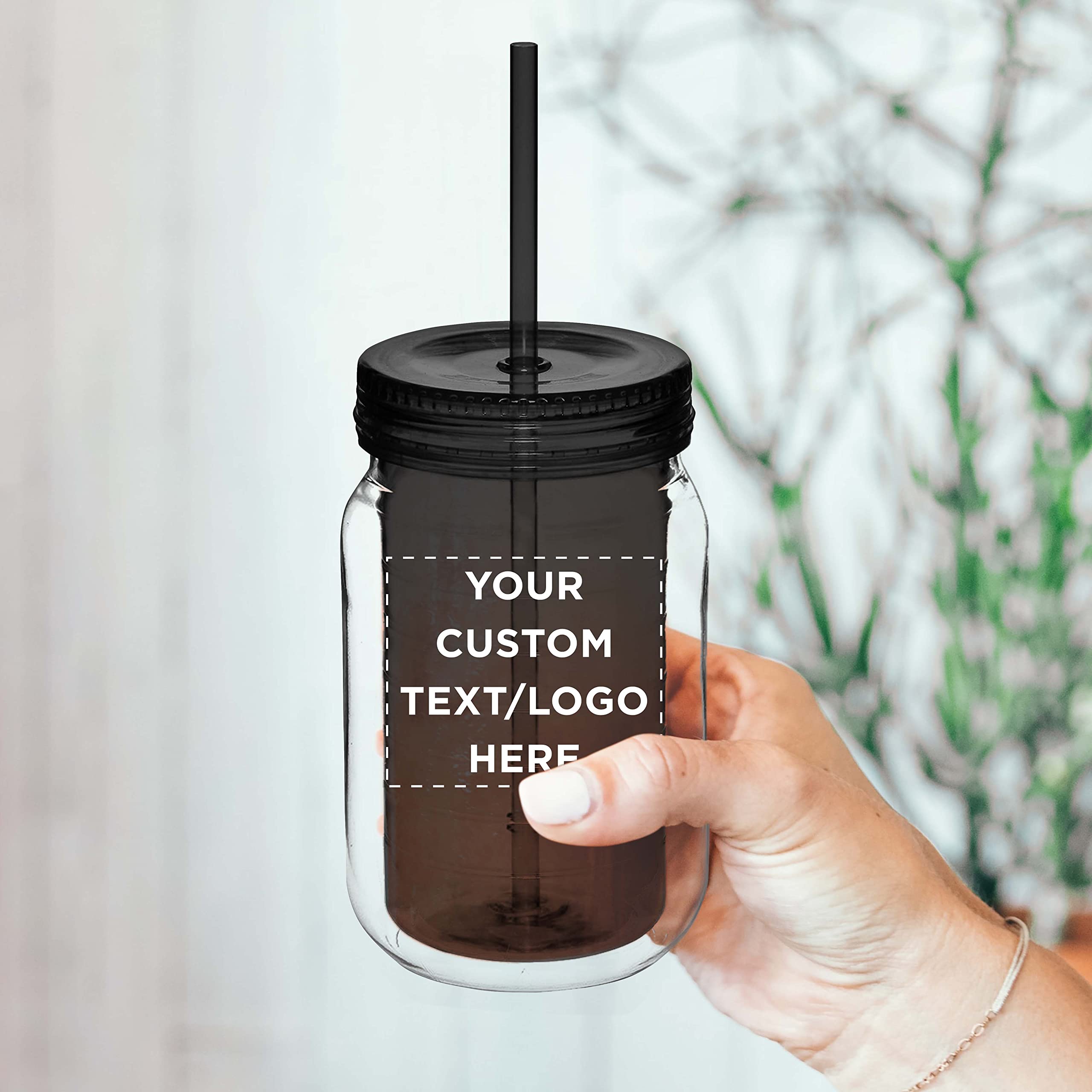Custom 18 oz Acrylic Tumblers with Straw - Bulk Pack of 50 Personalized Drink Cups - Ideal for Smoothies, Iced Coffee, Soda & Beverages - Charcoal Color - Great for Parties, Restaurants & Events