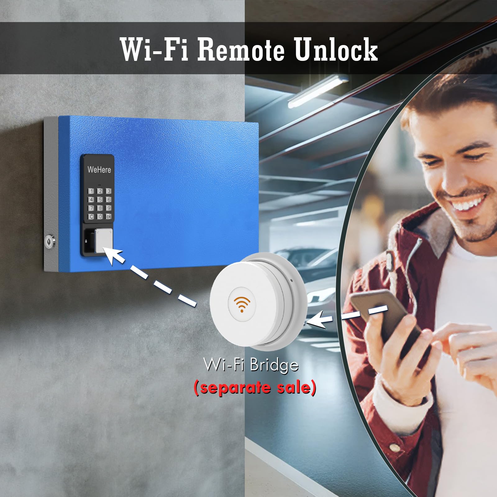 WeHere 24-Key Smart Lock Box - Wall Mount Bluetooth/Wi-Fi Key Cabinet with APP Control, One-Time Password Sharing & Fixed Code for Secure Key Management - Ideal for Apartments, Hotels, Offices & Home Key Organization