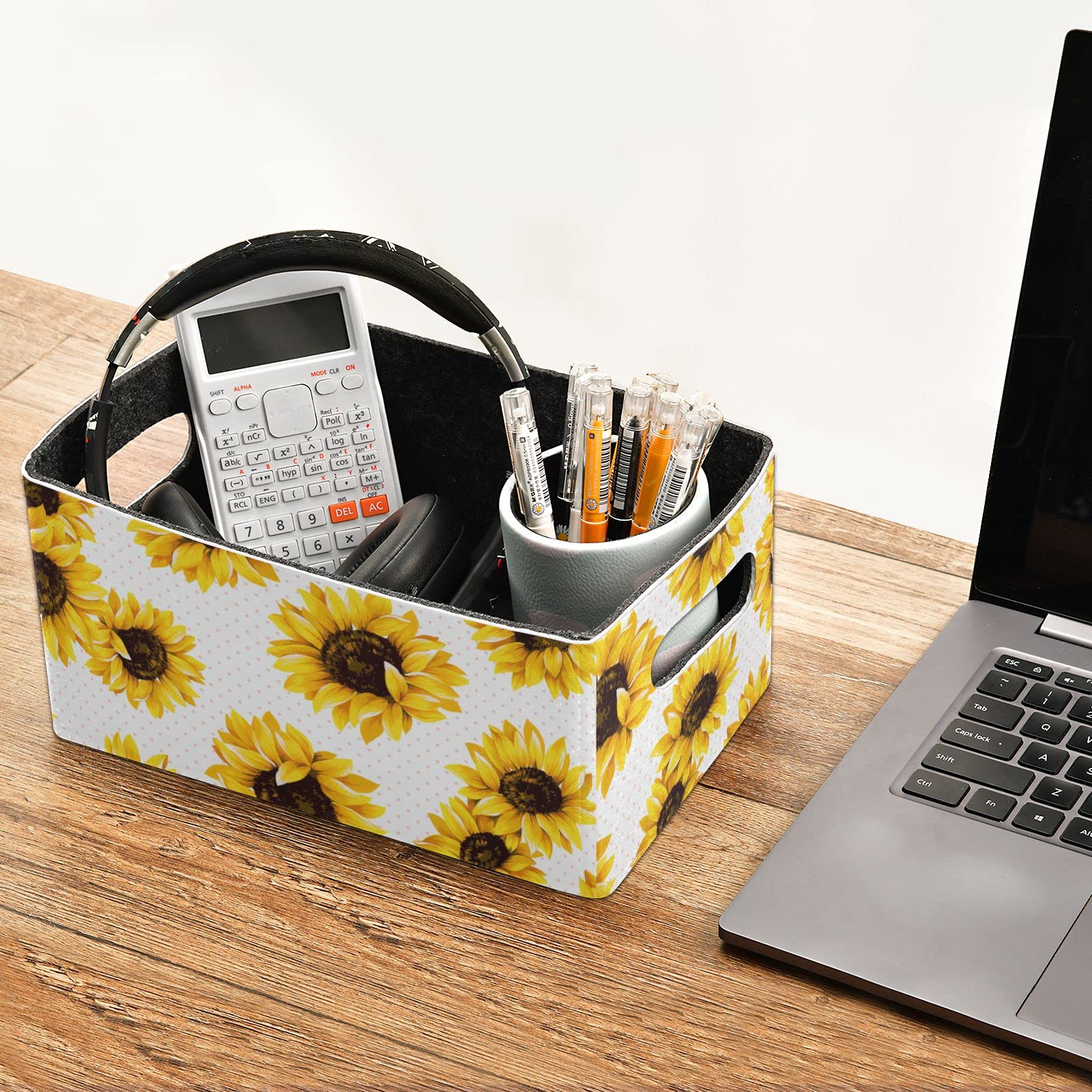 Emelivor 2-Piece Sunflower Felt Collapsible Storage Bins Set - Fabric Rectangle Baskets for Closet, Shelf & Office Organization | Perfect for Home Decor, Bedroom Storage & Kids' Room
