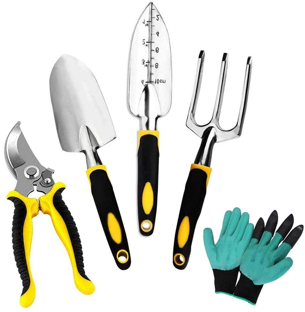 5-Piece Heavy Duty Aluminum Garden Tool Set - Durable Weeding & Soil Loosening Kit for Gardening, Landscaping & Outdoor Planting (Perfect for Home Gardens, Flower Beds & Vegetable Patches)
