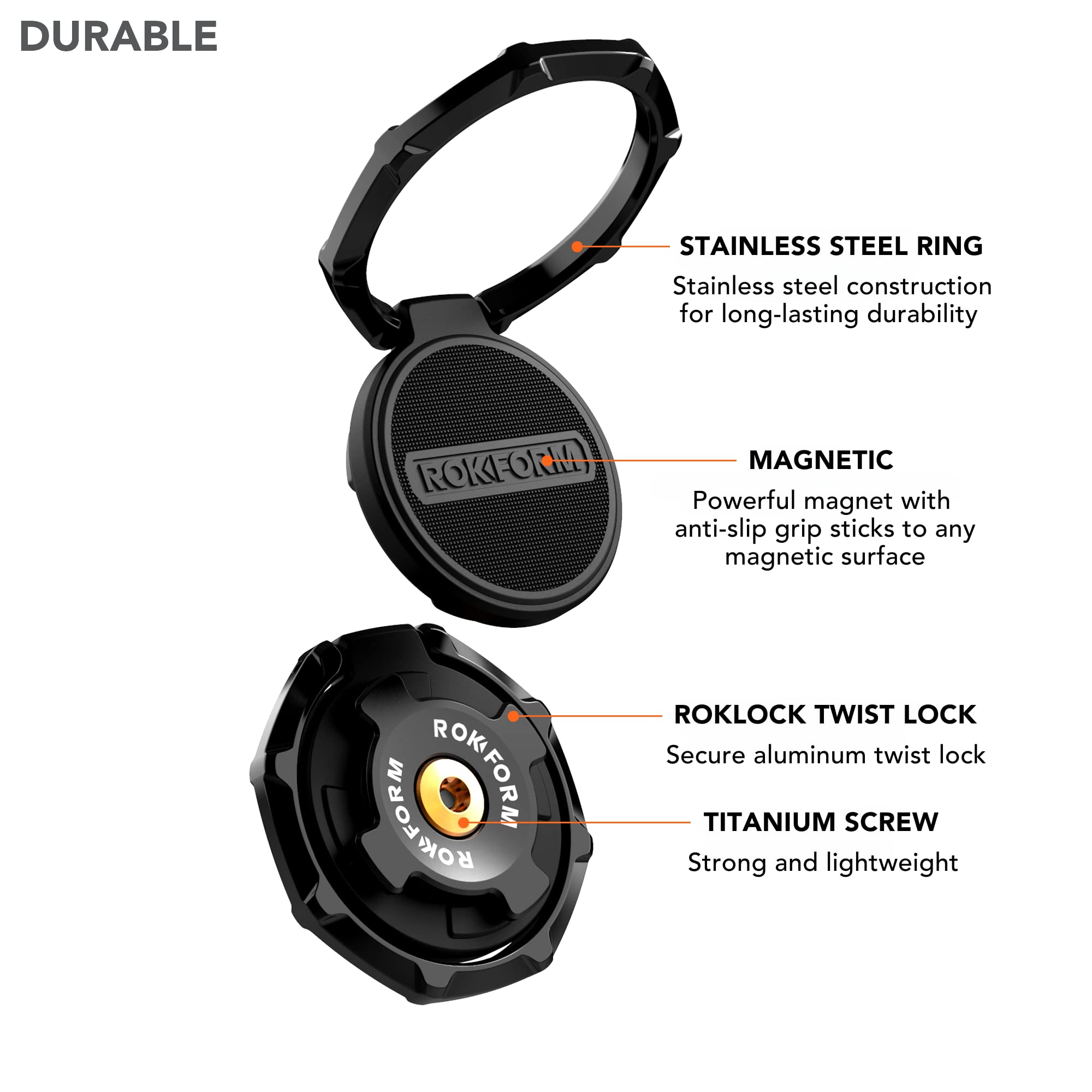 Rokform iPhone 12 Pro Max Crystal Clear Case with Twist Lock Sport Ring Stand & Grip - RokLock Series Protective Cover for Workout, Running, Cycling & Outdoor Activities