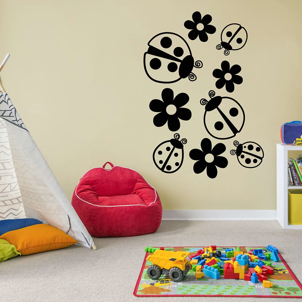 Cute Ladybug Vinyl Wall Sticker Decal - 10x6 Inch Adhesive Art for Kids Room, Nursery & Playroom Decor - Perfect for Boys, Girls Bedroom & Home Decoration | Fun Animal Insect Design for Wall Art & Play Areas