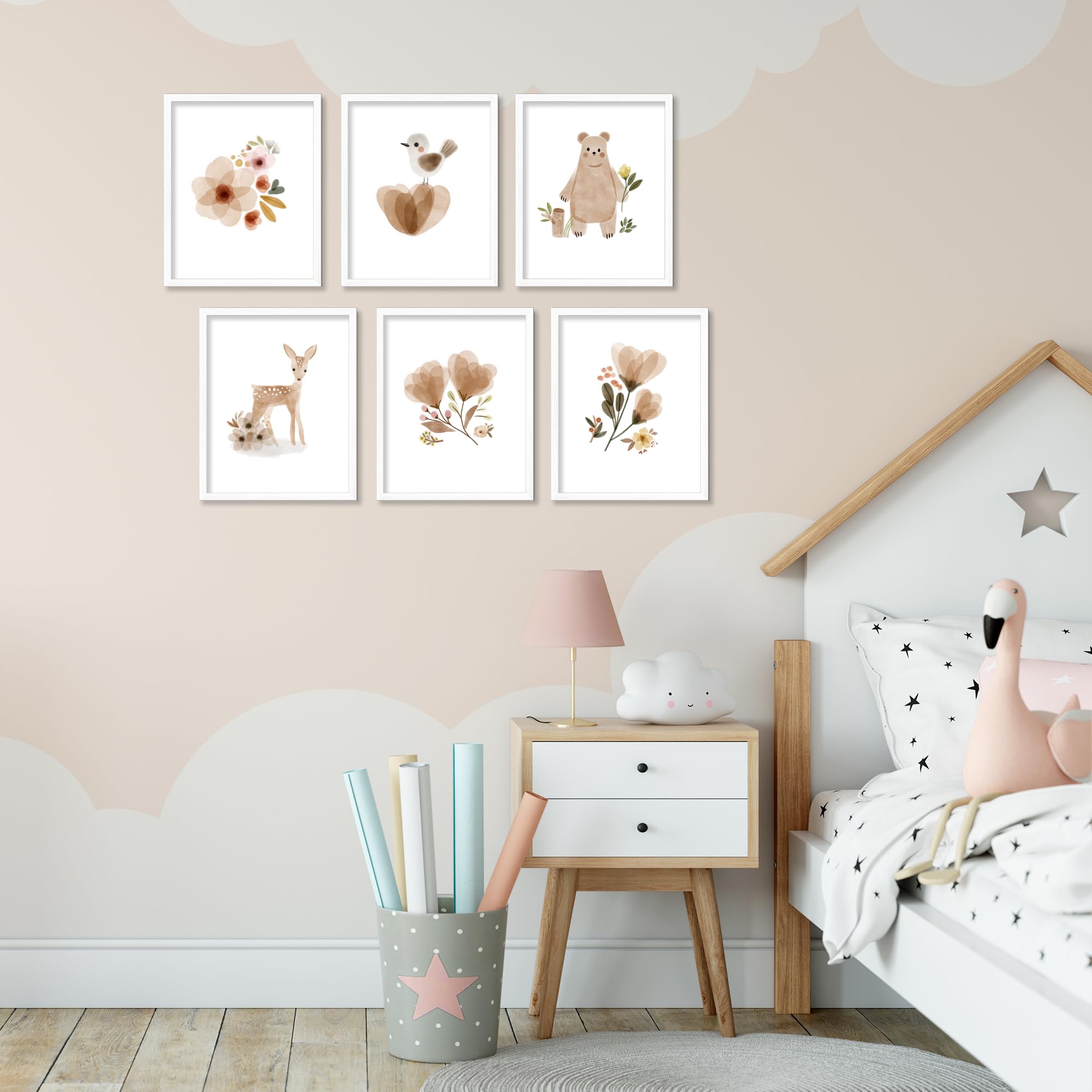 BigWig Prints Boho Baby Room Decor - Unframed Set of 6 (8x10) Nursery Wall Art for Girls, Woodland & Botanical Theme - Perfect for Nursery, Bedroom, Playroom & Baby Shower Gifts