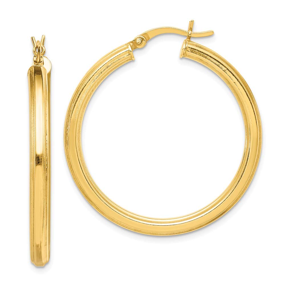 Jewels By Lux Sterling Silver Gold-Plated 35mm Grooved Hoop Earrings for Women - Elegant Everyday Jewelry & Perfect Gift for Birthday, Anniversary